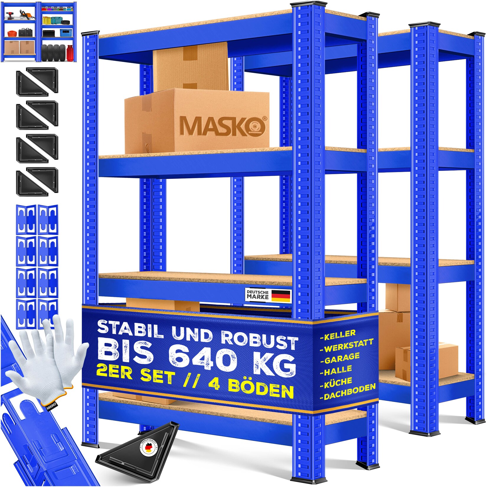 ® 2er-Set Lagerregal Schwerlastregal, Kellerregal, verstellbare Ablagen, MDF-Platten Regal aus Metall, Steckregal, Werkstattregal, Keller, Garage