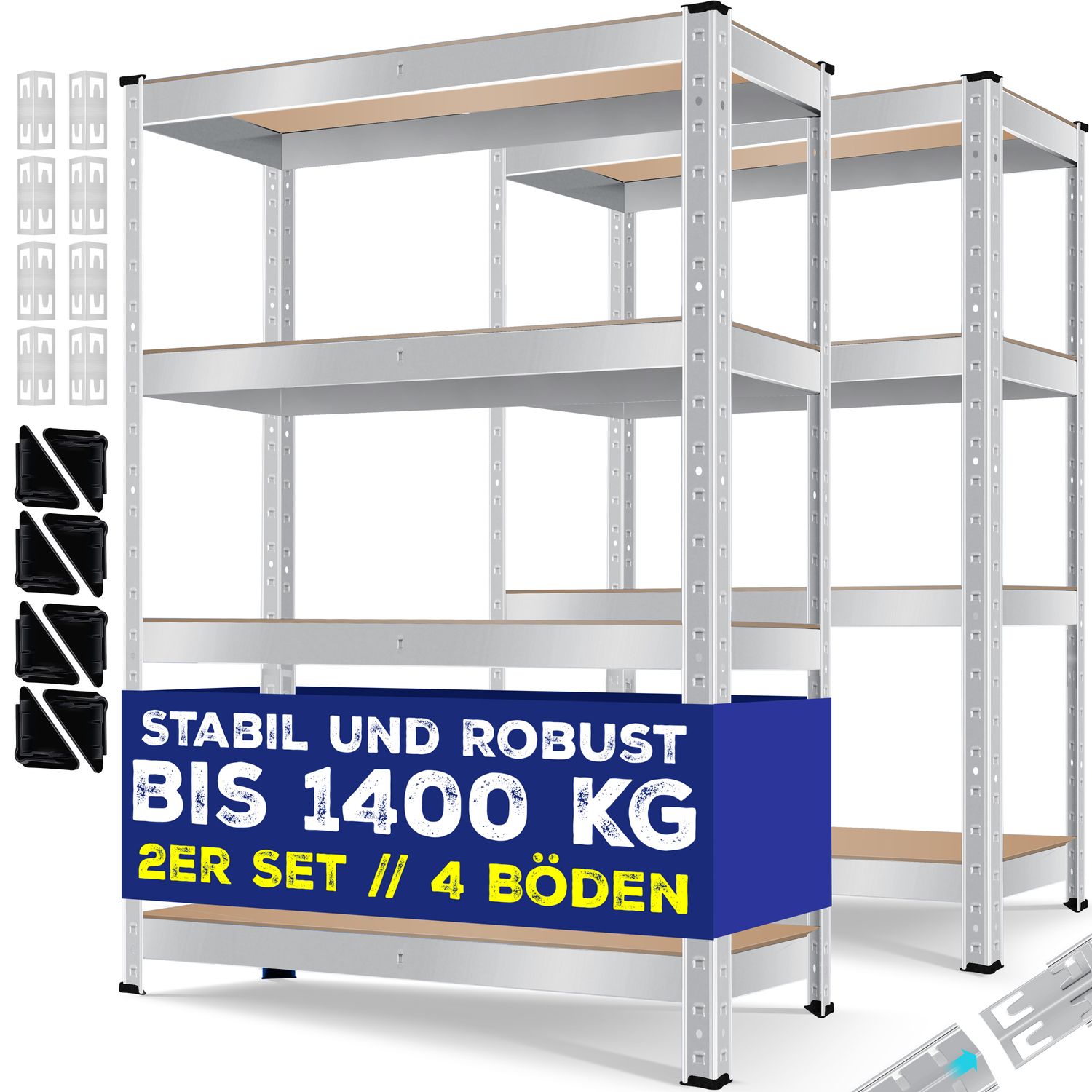 MASKO&reg; 2er-Set Lagerregal Schwerlastregal, Kellerregal, verstellbare Ablagen, MDF-Platten Regal aus Metall, Steckregal, Werkstattregal, Keller, Garage 