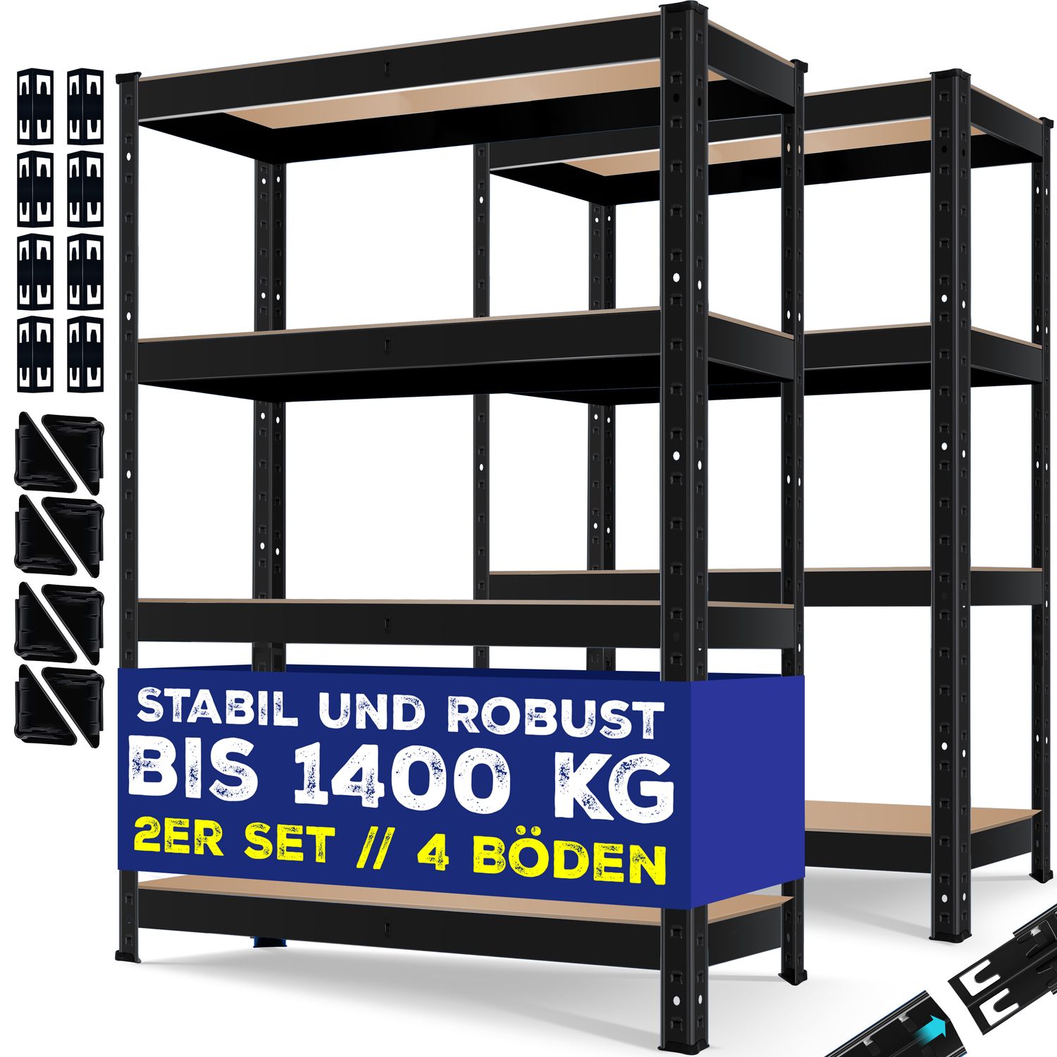 MASKO&reg; 2er-Set Lagerregal Schwerlastregal, Kellerregal, verstellbare Ablagen, MDF-Platten Regal aus Metall, Steckregal, Werkstattregal, Keller, Garage 
