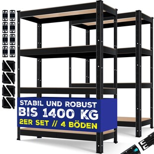 MASKO® 2er-Set Lagerregal Schwerlastregal, Kellerregal , bis 875 kg belastbar, 5 verstellbare Ablagen, MDF-Platten Regal aus Metall, Steckregal, Werkstattregal, Keller, Garage 