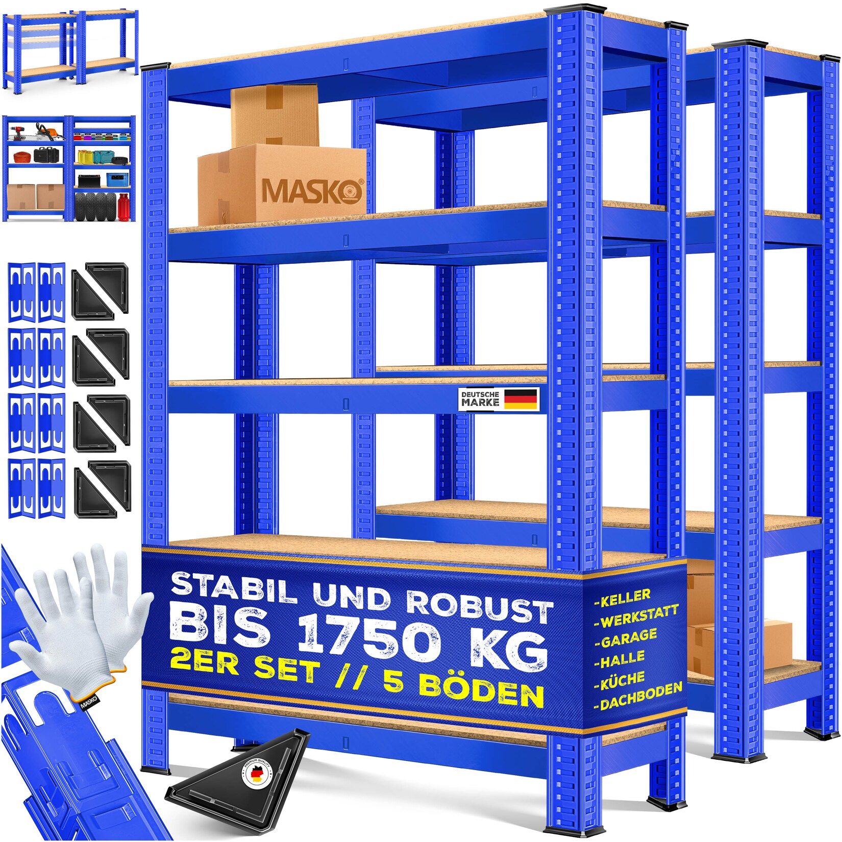 ® 2er-Set Lagerregal Schwerlastregal, Kellerregal, verstellbare Ablagen, MDF-Platten Regal aus Metall, Steckregal, Werkstattregal, Keller, Garage