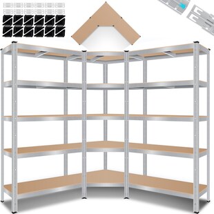 MASKO® 3er Set Metall Regalsystem Lagerregal 1 Eckregal & 2 Lagerregale 15 Böden MDF-Platten Regal 2625 kg Werkstattregal Kellerrregal Garage Schwerlastregal Steckregal MDF-Platten 