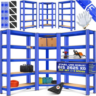 MASKO® 3er Set Metall Regalsystem Lagerregal 1 Eckregal & 2 Lagerregale 15 Böden MDF-Platten Regal 2625 kg Werkstattregal Kellerrregal Garage Schwerlastregal Steckregal MDF-Platten 