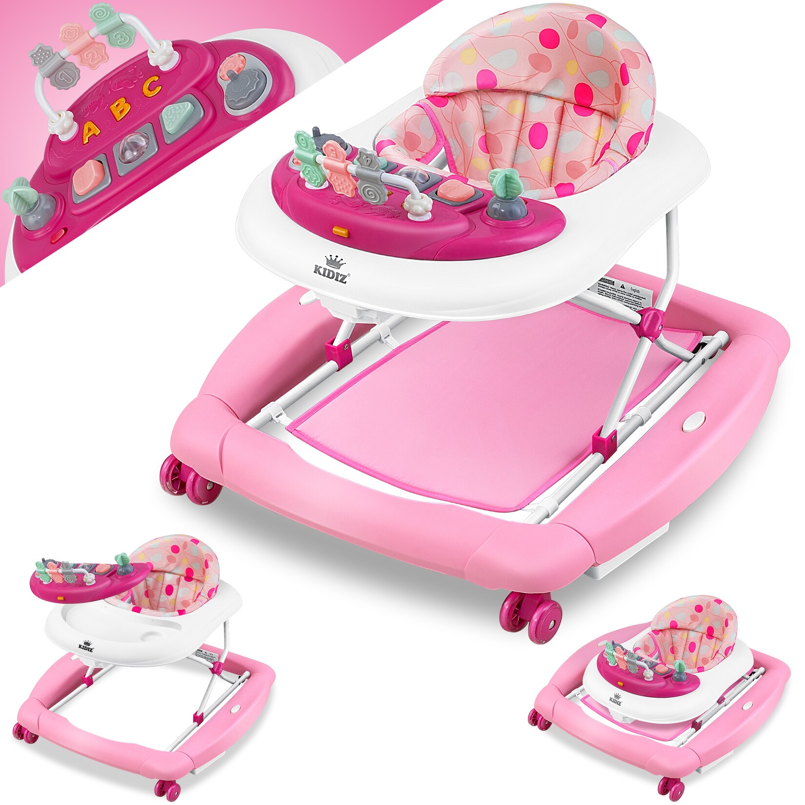 ® 4in1 Lauflernhilfe Babywalker Spiel- und Lauflernwagen Gehfrei - Schaukelfunktion Babywippe mit Rollen, Licht, Musik ,Spielecenter Esstisch Laufstuhl Laufhilfe babys ab 6 Monaten Klappbar