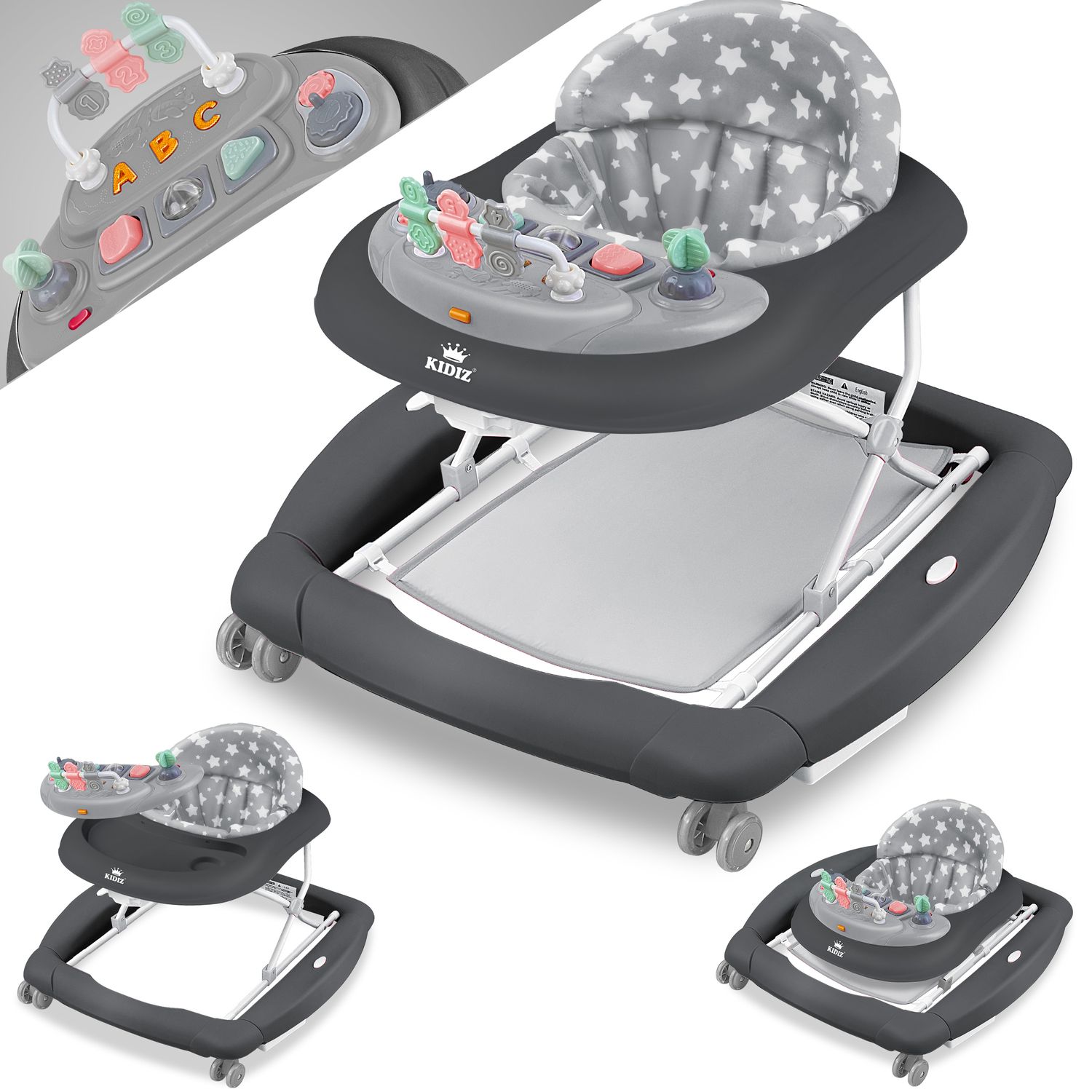 KIDIZ&reg; 4in1 Lauflernhilfe Babywalker Spiel- und Lauflernwagen Gehfrei - Schaukelfunktion Babywippe mit Rollen, Licht, Musik ,Spielecenter Esstisch Laufstuhl Laufhilfe babys ab 6 Monaten Klappbar 