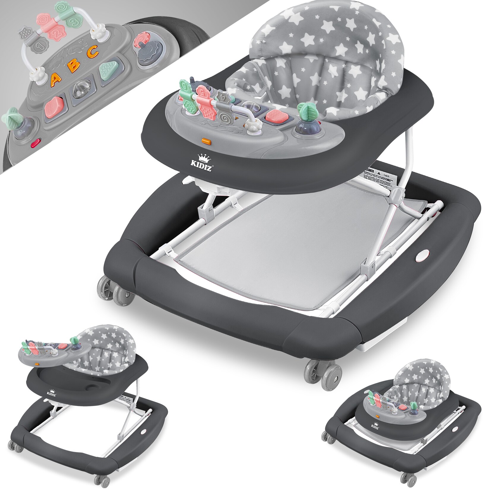 ® 4in1 Lauflernhilfe Babywalker Spiel- und Lauflernwagen Gehfrei - Schaukelfunktion Babywippe mit Rollen, Licht, Musik ,Spielecenter Esstisch Laufstuhl Laufhilfe babys ab 6 Monaten Klappbar