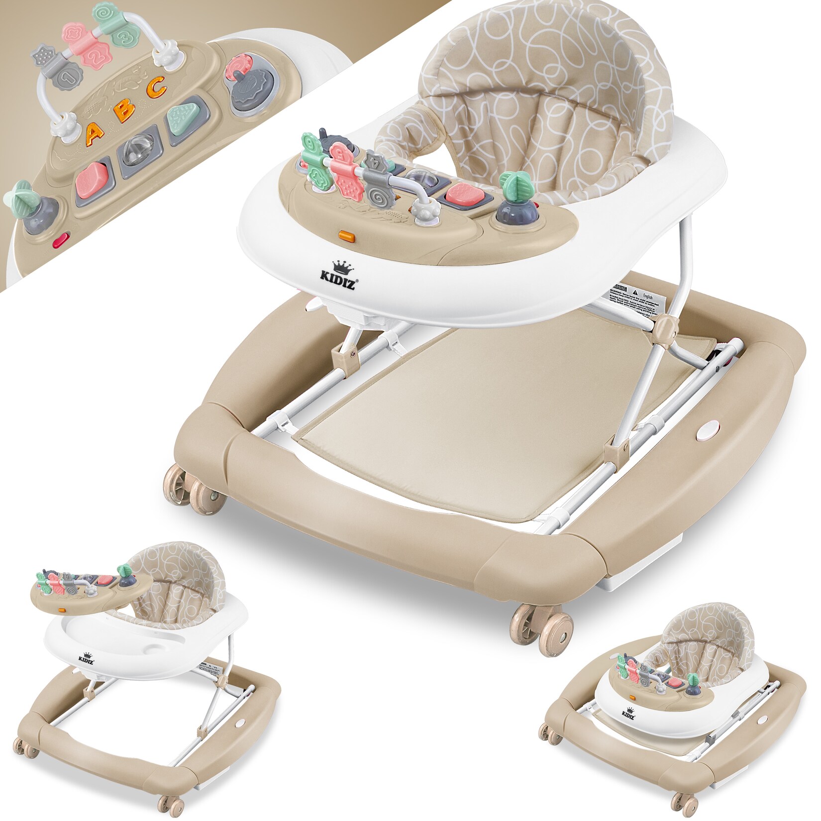 ® 4in1 Lauflernhilfe Babywalker Spiel- und Lauflernwagen Gehfrei - Schaukelfunktion Babywippe mit Rollen, Licht, Musik ,Spielecenter Esstisch Laufstuhl Laufhilfe babys ab 6 Monaten Klappbar