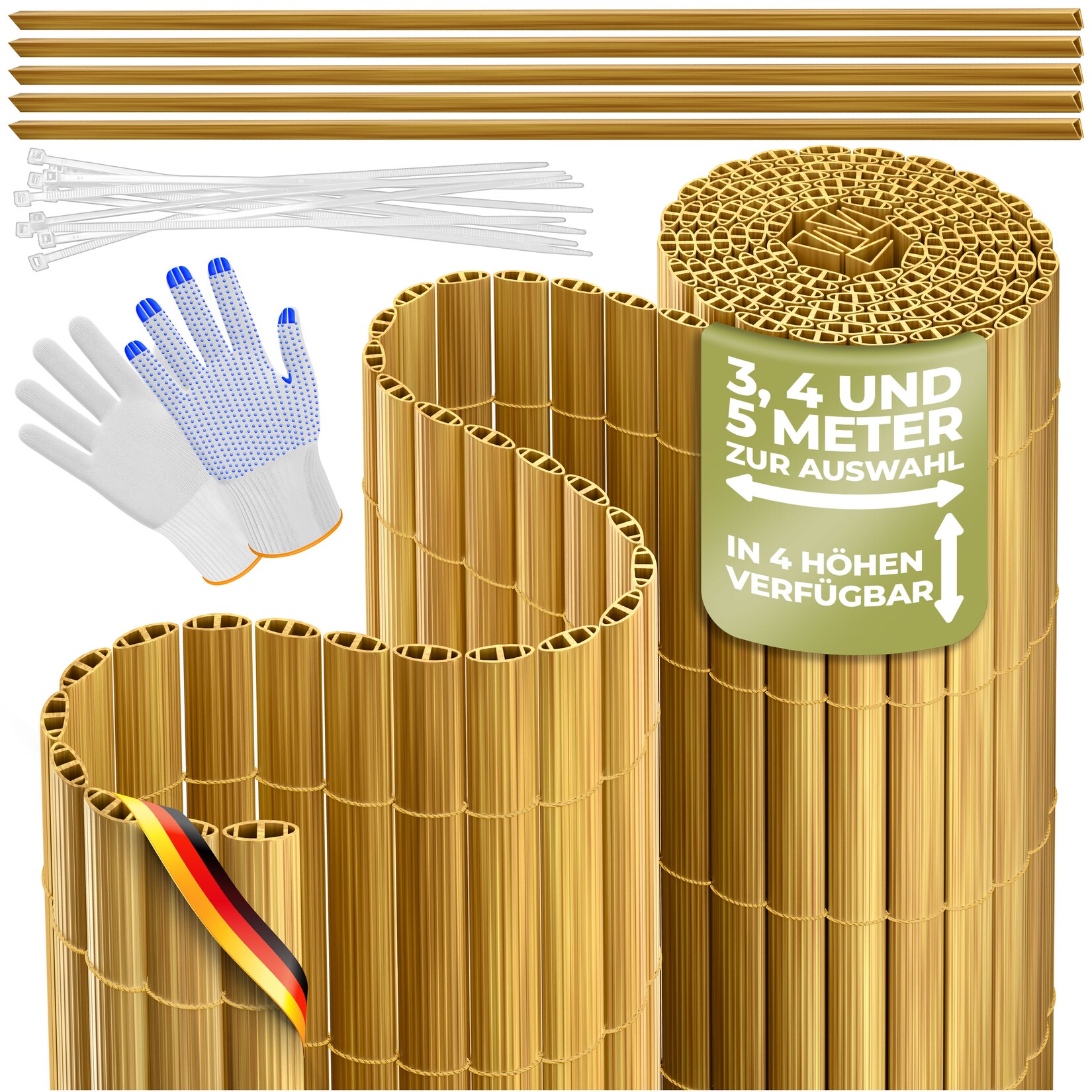 ® PVC Sichtschutzmatte Sichtschutzzaun Balkonverkleidung Windschutz verstärkte Lamellen für Garten Balkon & Terrasse Balkonumrandung inkl Kabelbindern, Abdeckung & Handschuhe
