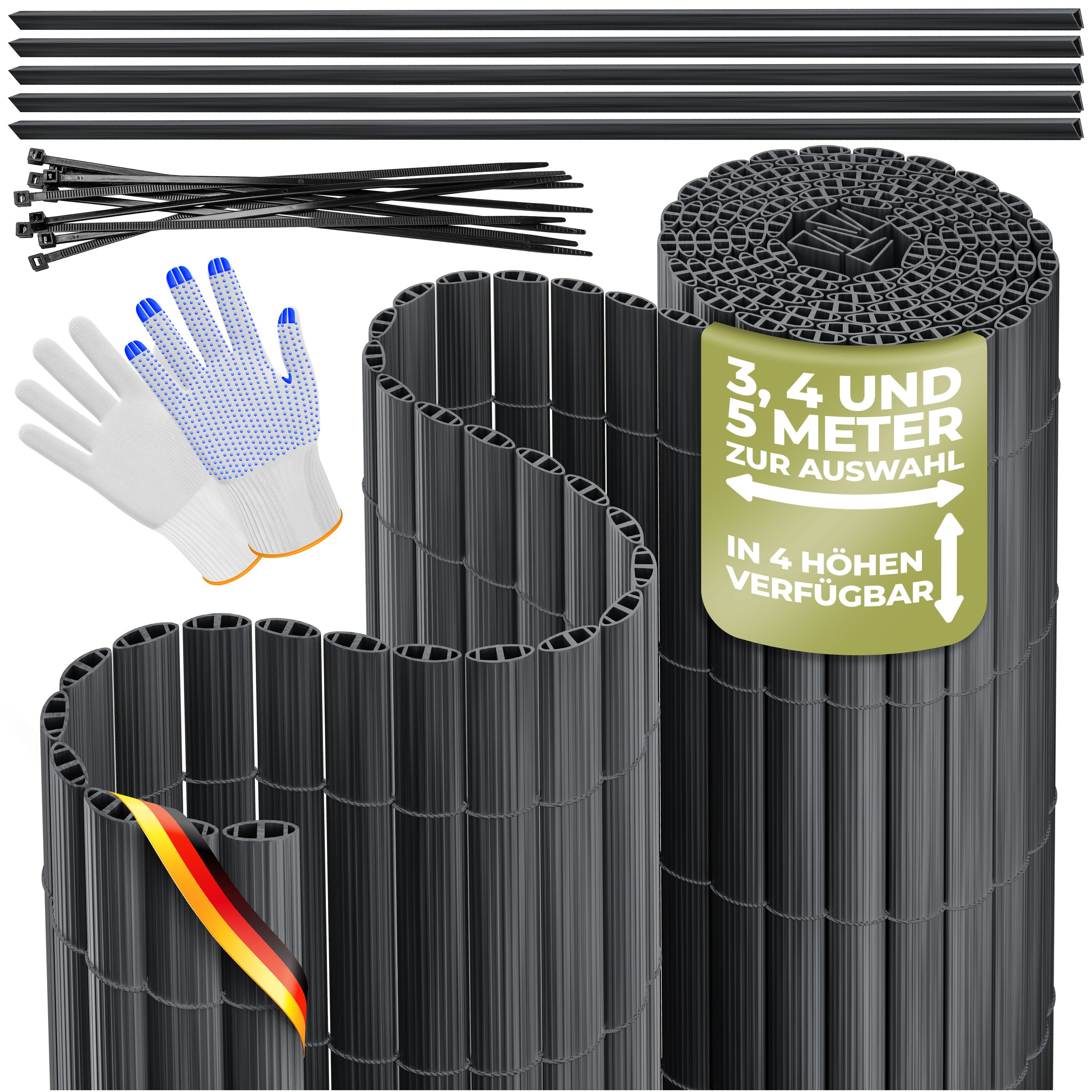 KESSER&reg; PVC Sichtschutzmatte Sichtschutzzaun Balkonverkleidung Windschutz verst&auml;rkte Lamellen f&uuml;r Garten Balkon & Terrasse Balkonumrandung inkl Kabelbindern, Abdeckung & Handschuhe 