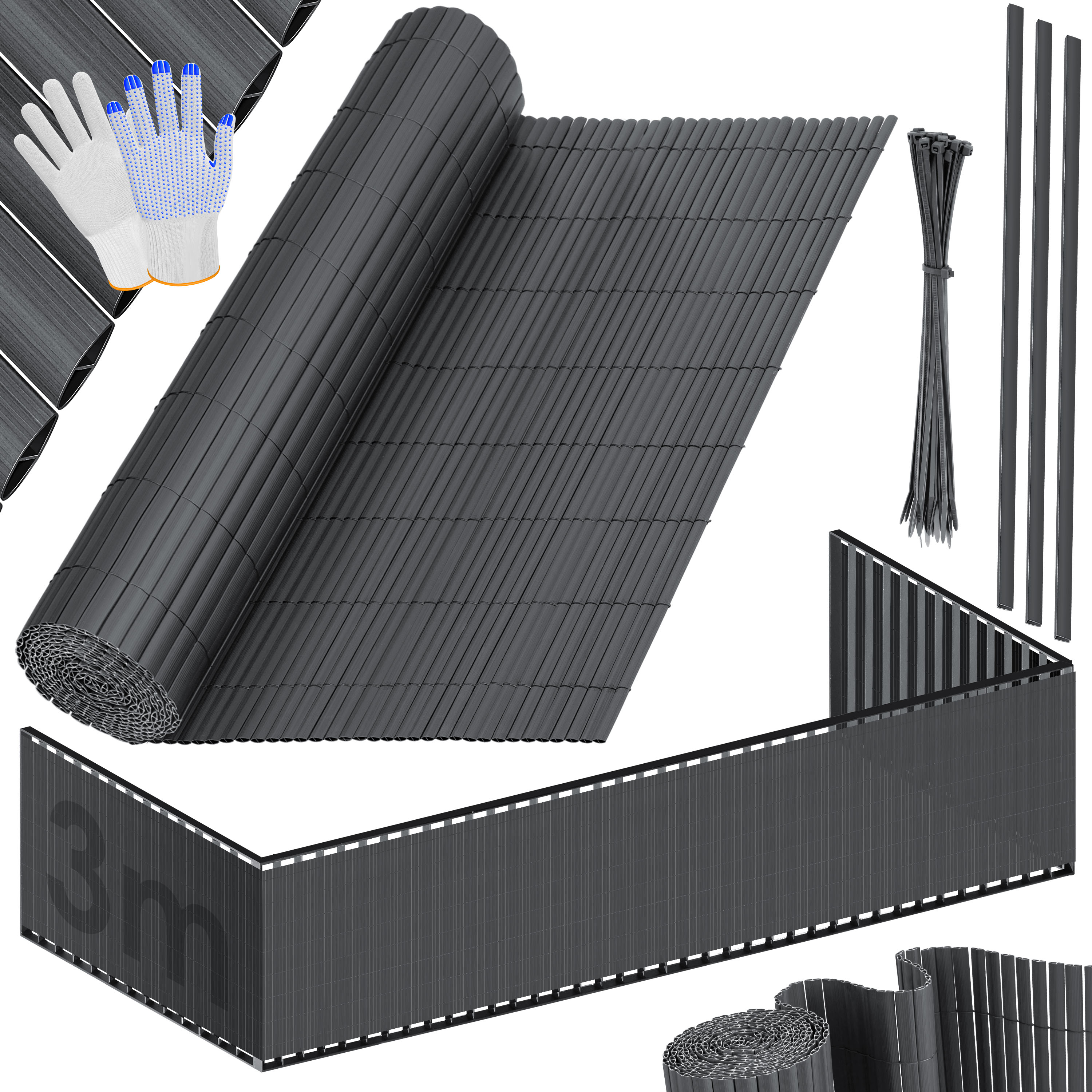 KESSER&reg; PVC Sichtschutzmatte Sichtschutzzaun Balkonverkleidung Windschutz verst&auml;rkte Lamellen f&uuml;r Garten Balkon & Terrasse Balkonumrandung inkl Kabelbindern, Abdeckung & Handschuhe 