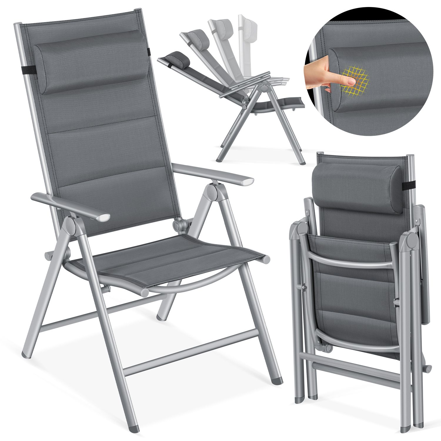 KESSER 2er Set Gartenstühle – Klappbarer Hochlehner Mit 7-fach Verstellbarer Rückenlehne, Aluminium, Anthrazit