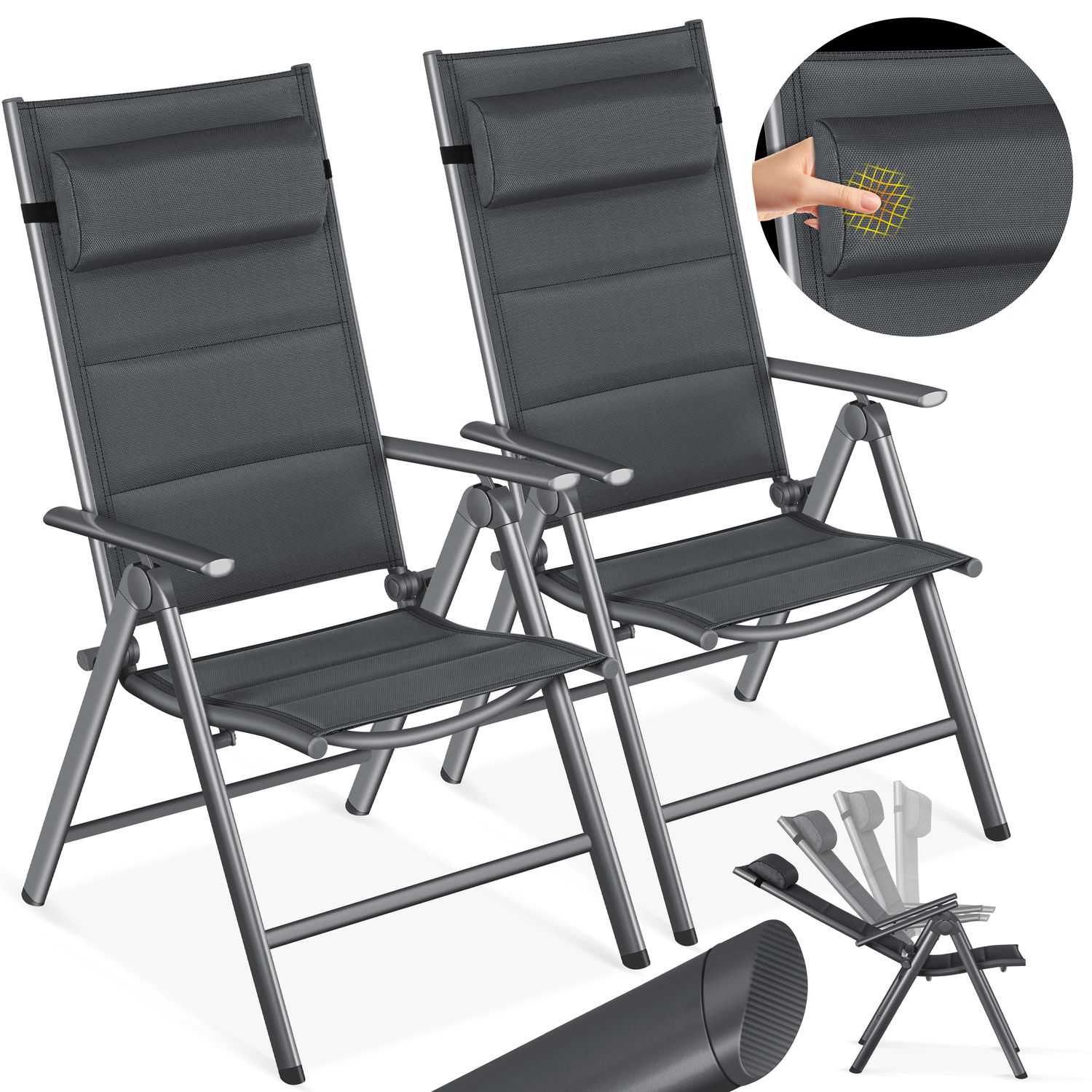 KESSER® Gartenstuhl Gepolstert Hochlehner Alu Stühle klappbar Lehne