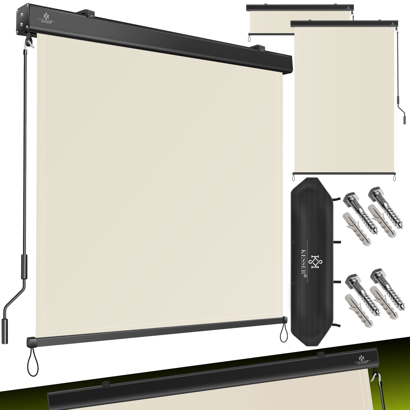 ® Senkrechtmarkise Außenrollo Handkurbelmechanismus Balkonrollo Sonnen & Sichtschutz Beschattung Sonnenschutz Außen Rollo mit Kurbel Markisenkasten Balkon & Terrasse Inkl. Montageset & Abdeckung