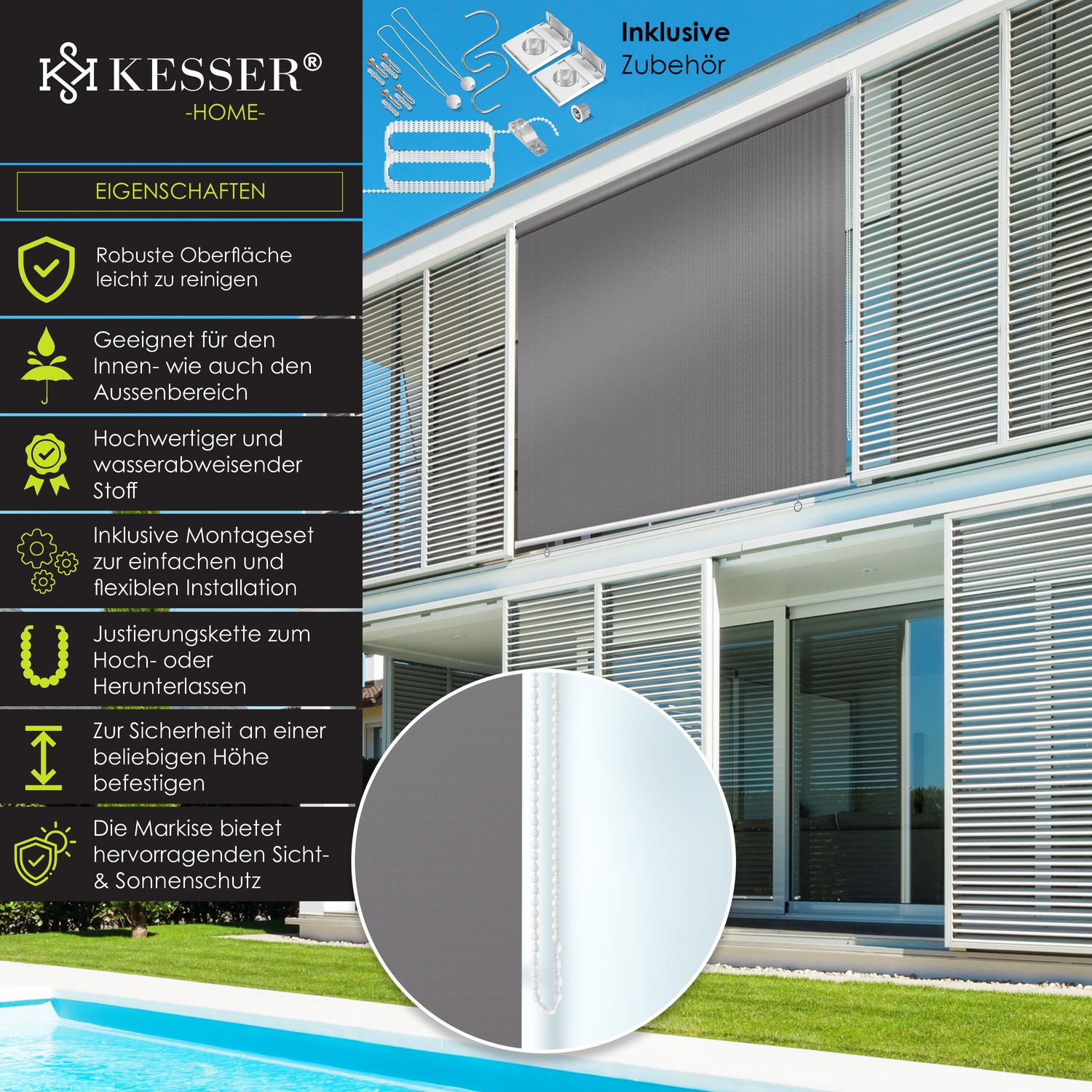 Senkrechtmarkise Außen 300 Breit YRHome Senkrechtmarkise Vertikalmarkise Ausziehbar Sonnenschutz Aussenrollo Balkon Sonnenschutz Beschattung Sichtschutz Wasserfest Windschut Balkonrollo Fuer Balkon Terrasse, 140 X 140 Cm, Anthrazit 4611212629