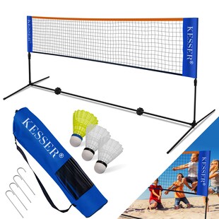KESSER® Badmintonnetz, Tennisnetz | 300cm | 400cm | 500 cm | Federballnetz 3-Fach-Höhenverstellbar, Set bestehend aus Netz, 3x Feder- & Tennisball, stabilem Eisen-Gestell, Transporttasche, Indoor & Outdoor 