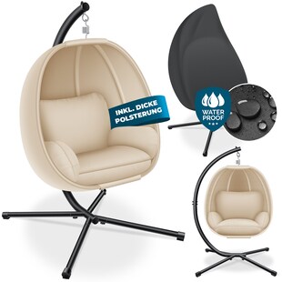 KESSER® Luxe Hängesessel mit Gestell + weicher Sitzkissen, Seitenpolsterung, Sitz- und Rückenkissen Hängekorb Indoor & Outdoor, Garten Schaukel Korb Hängestuhl Stabiler Standfuß, max. 150 kg 