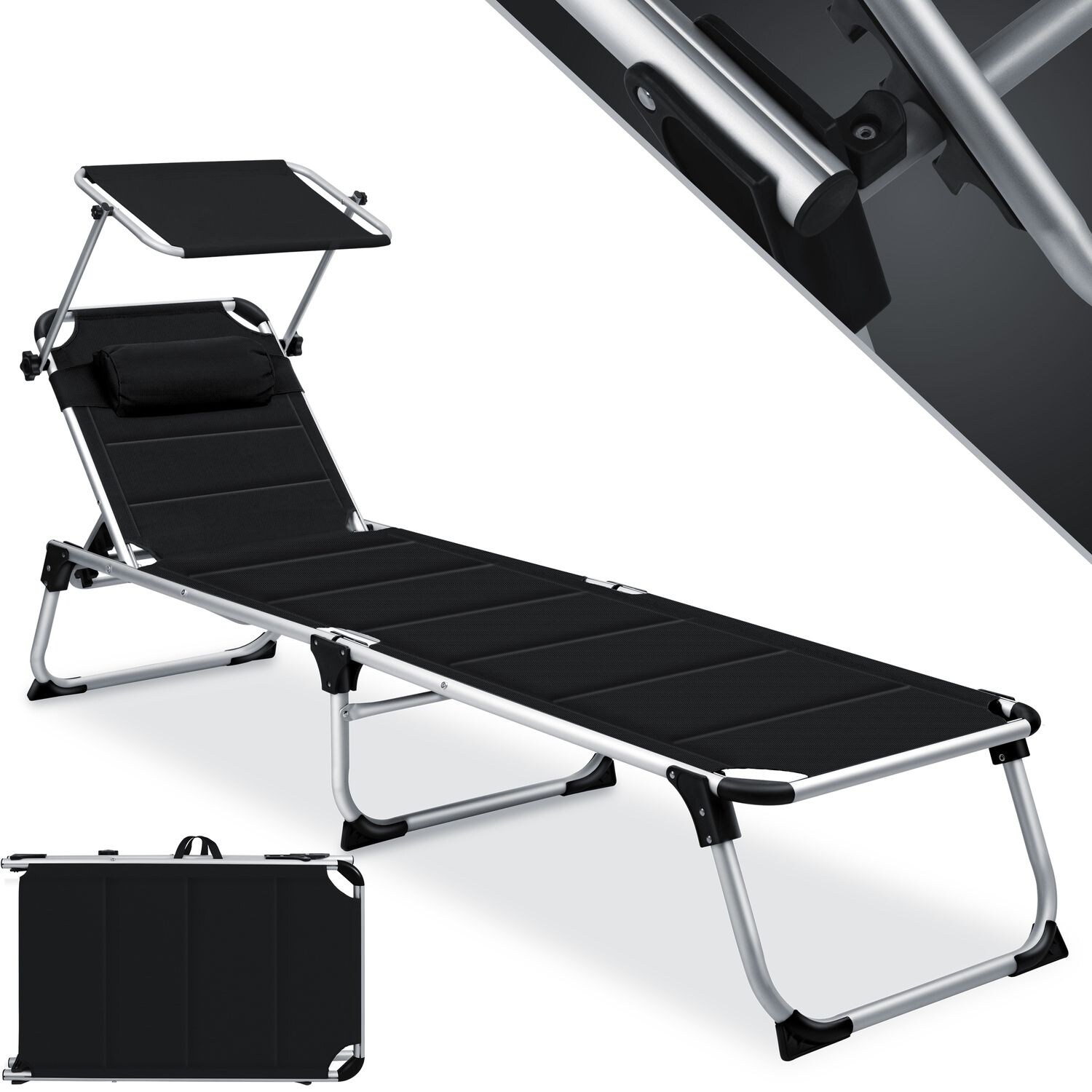 KESSER&reg; Sonnenliege SUN mit Dach Gartenliege Liegestuhl klappbar Sonnendach Verstellbarer R&uuml;ckenlehne , ergonomisch, gepolsterter Liegefl&auml;che, Aluminium Liege Gartenstuhl tragbar Strandliege 