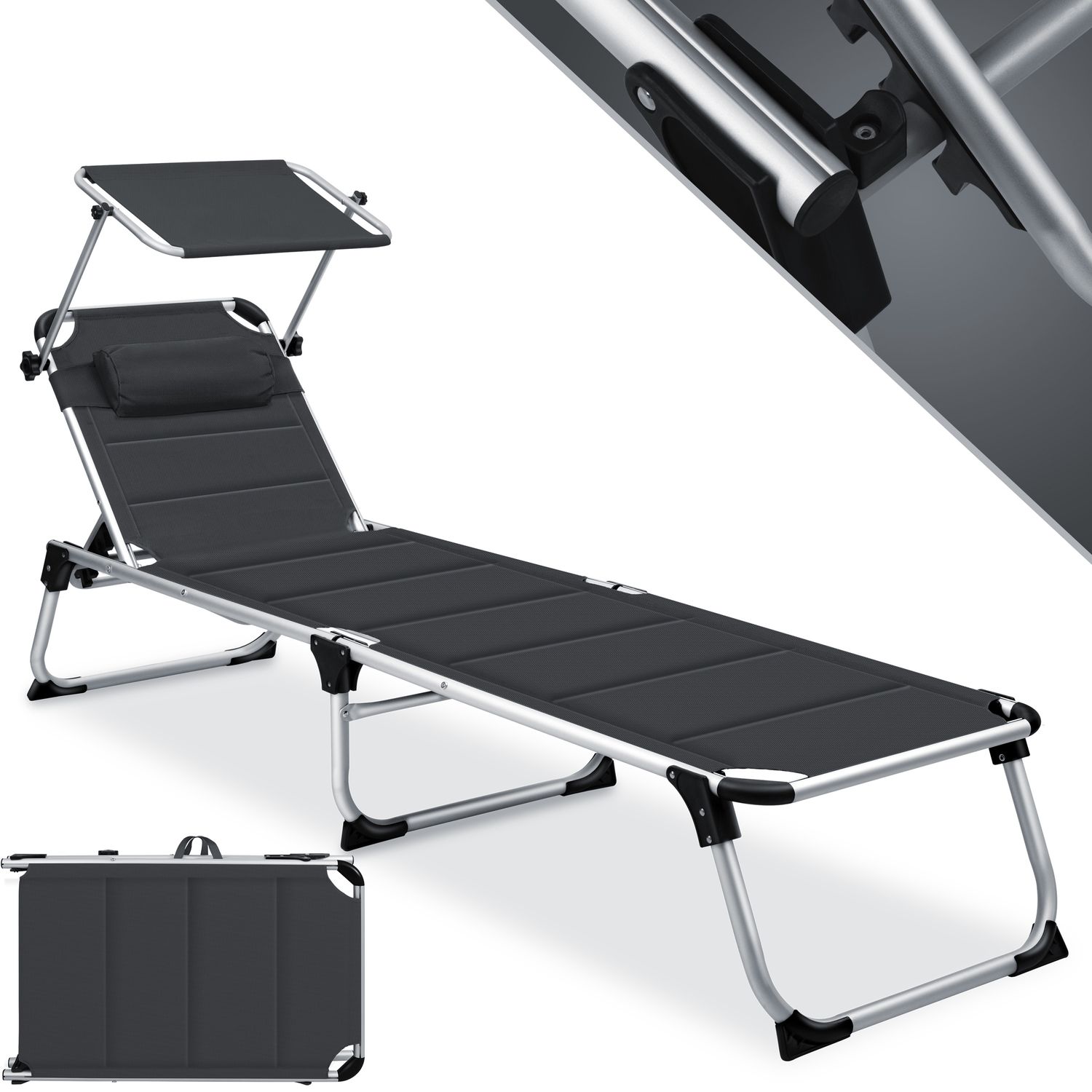 KESSER&reg; Sonnenliege SUN mit Dach Gartenliege Liegestuhl klappbar Sonnendach Verstellbarer R&uuml;ckenlehne , ergonomisch, gepolsterter Liegefl&auml;che, Aluminium Liege Gartenstuhl tragbar Strandliege 