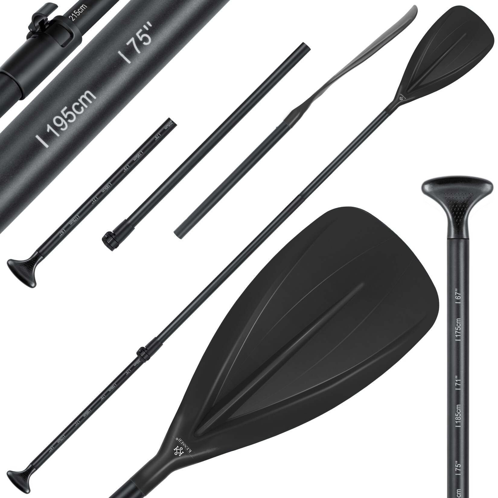 ® Paddle - 3-teilig für Kayak SUP Stand-Up Paddling Board Stechpaddel, Verstellbar Teleskop 165cm-215cm Aluminum für Stand Up Paddel Kajakfahren Surfboard Boot Anti-Rutsch Stecksystem