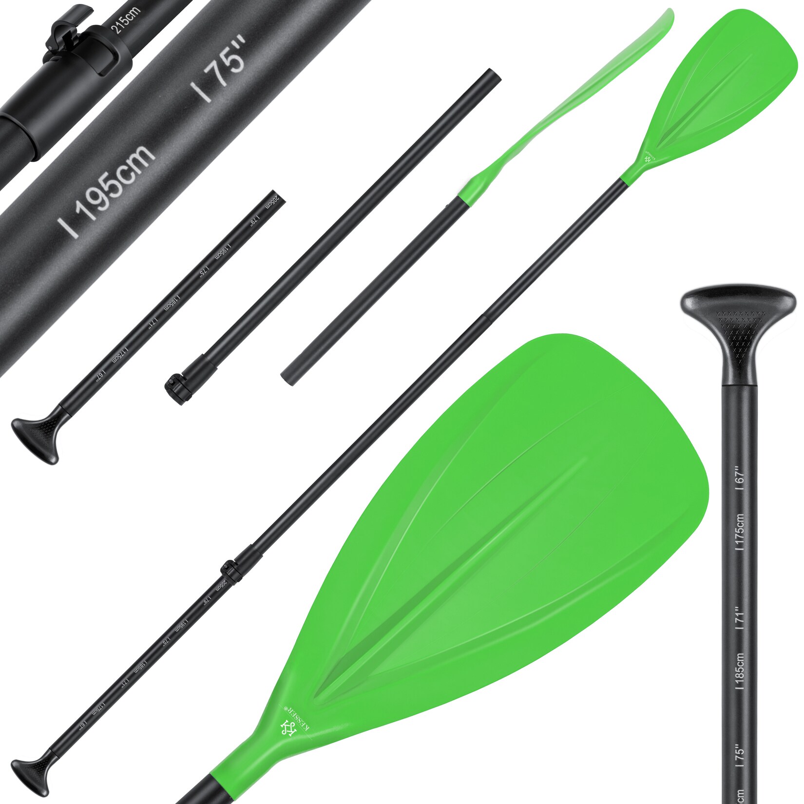 ® Paddle - 3-teilig für Kayak SUP Stand-Up Paddling Board Stechpaddel, Verstellbar Teleskop 165cm-215cm Aluminum für Stand Up Paddel Kajakfahren Surfboard Boot Anti-Rutsch Stecksystem