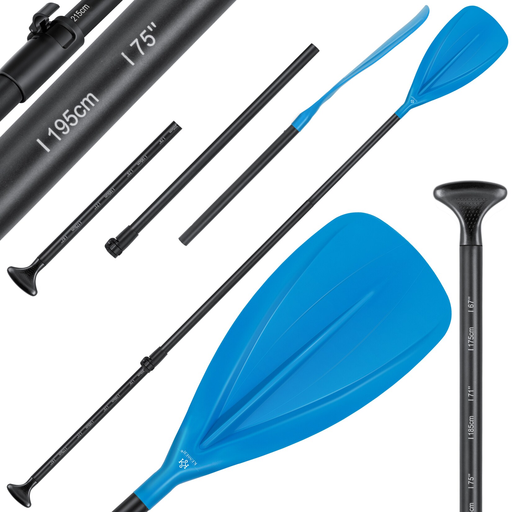 ® Paddle - 3-teilig für Kayak SUP Stand-Up Paddling Board Stechpaddel, Verstellbar Teleskop 165cm-215cm Aluminum für Stand Up Paddel Kajakfahren Surfboard Boot Anti-Rutsch Stecksystem