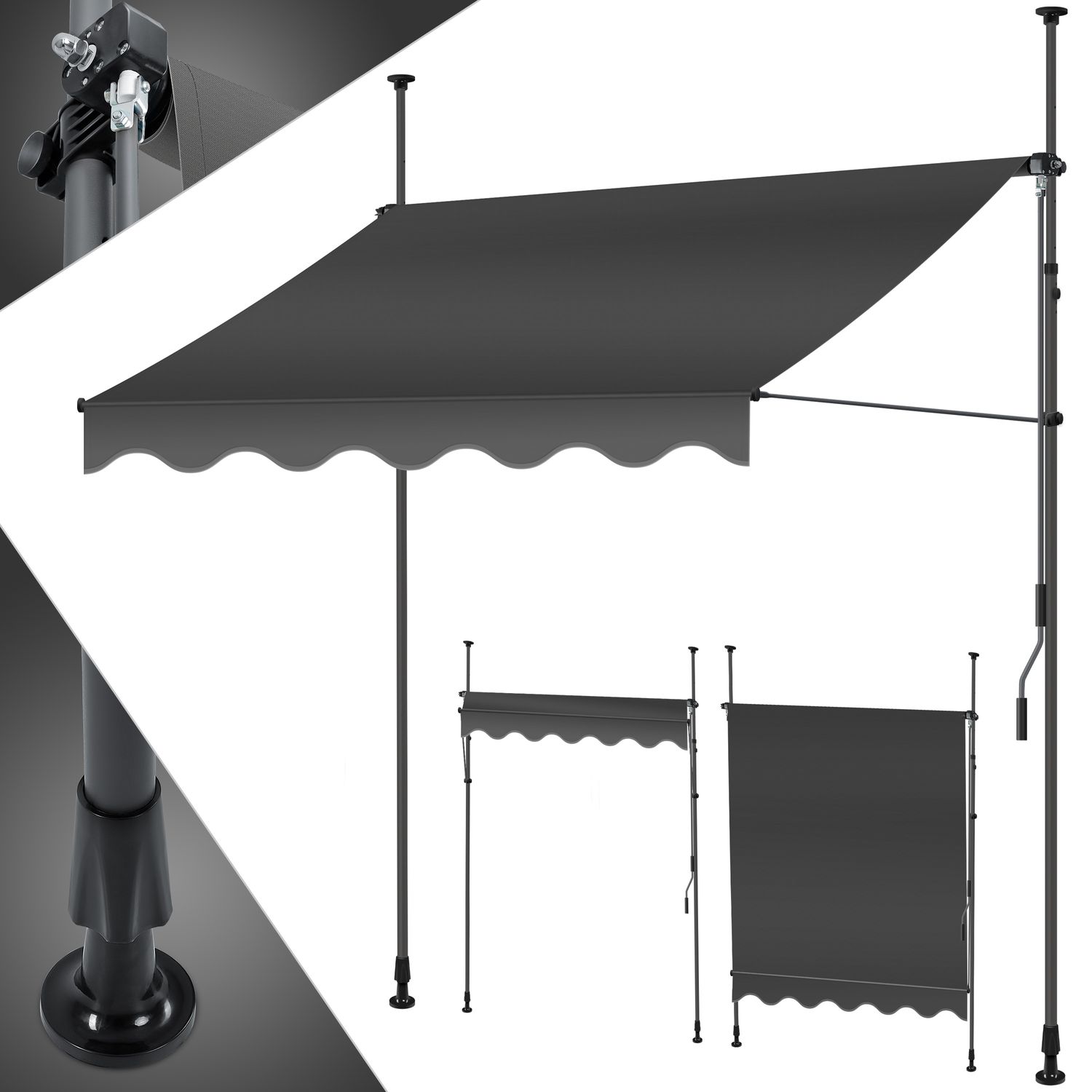 KESSER&reg; Klemmmarkise mit Handkurbel Balkon, Balkonmarkise ohne Bohren, UV-best&auml;ndig h&ouml;henverstellbar wasserabweisend , Sonnenschutz, Terrassen&uuml;berdachung , einfache Montage 