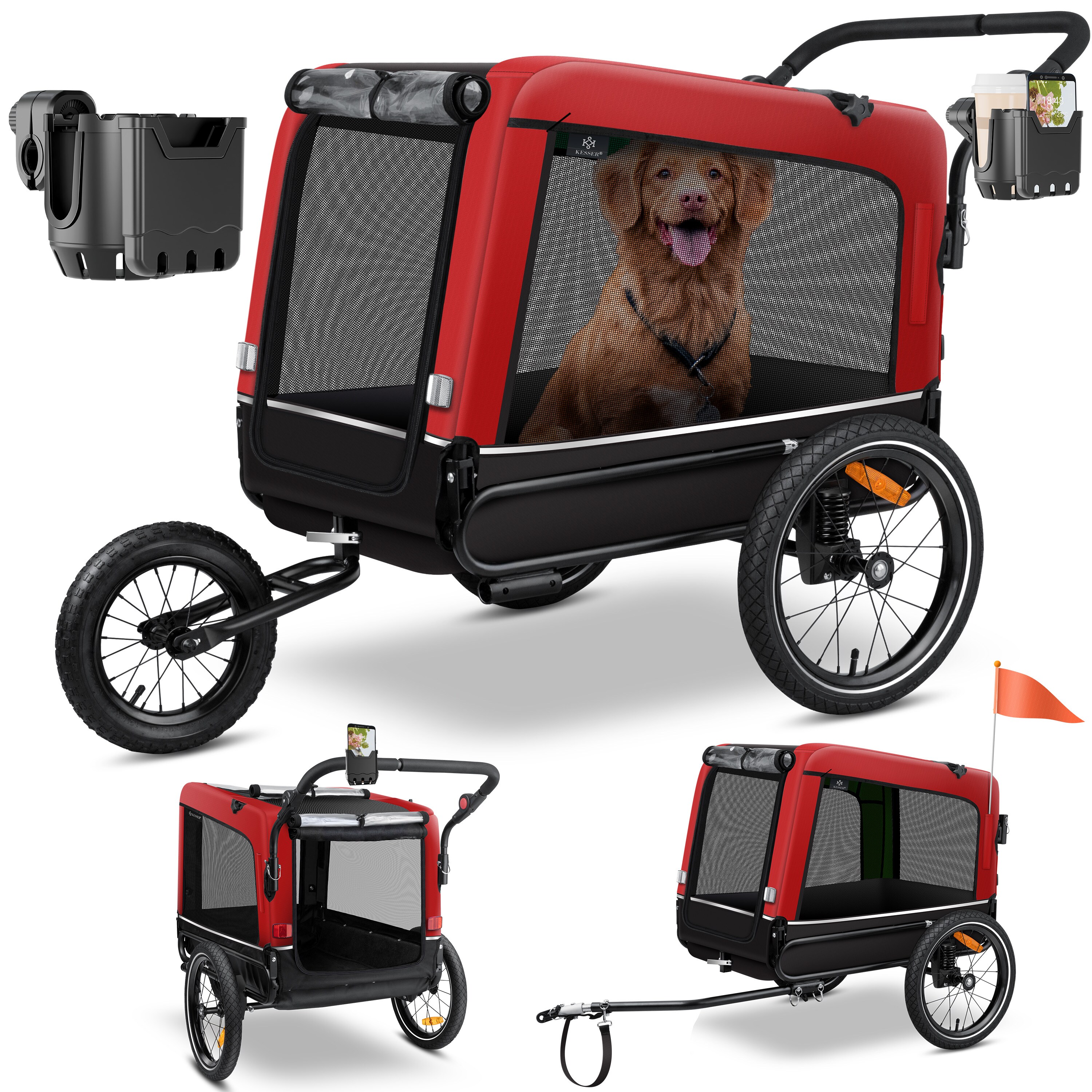 KESSER&reg; Hundeanh&auml;nger Boxer 3-in-1 Hundebuggy & Jogger Fahrradanh&auml;nger gro&szlig; ca. 240 Liter Volumen, gefedert, 360&deg; Grad Vorderrad, 600D Oxford Canvas, SmartSpace Concept, maximale Belastbarkeit: 40 kg 
