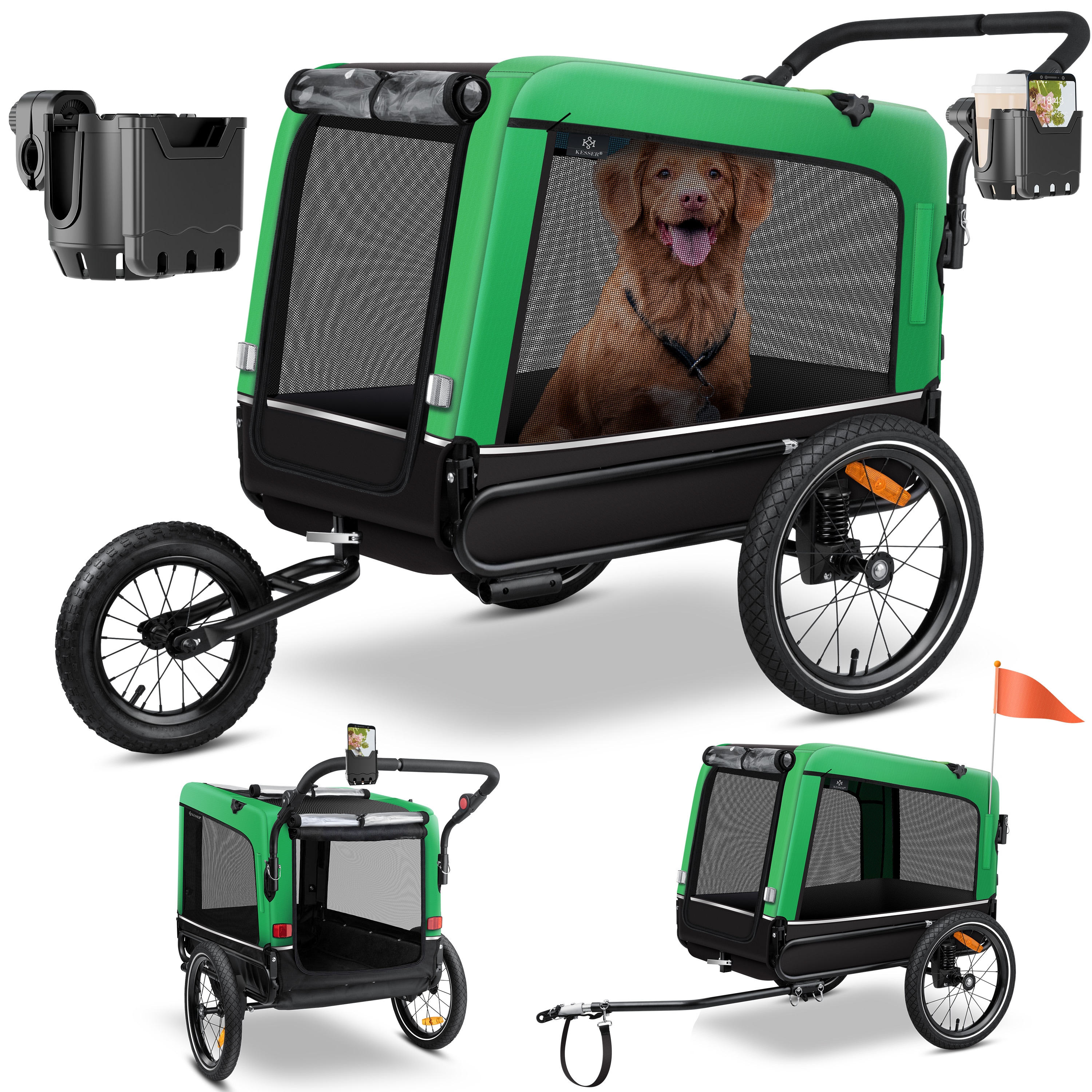 KESSER&reg; Hundeanh&auml;nger Boxer 3-in-1 Hundebuggy & Jogger Fahrradanh&auml;nger gro&szlig; ca. 240 Liter Volumen, gefedert, 360&deg; Grad Vorderrad, 600D Oxford Canvas, SmartSpace Concept, maximale Belastbarkeit: 40 kg 