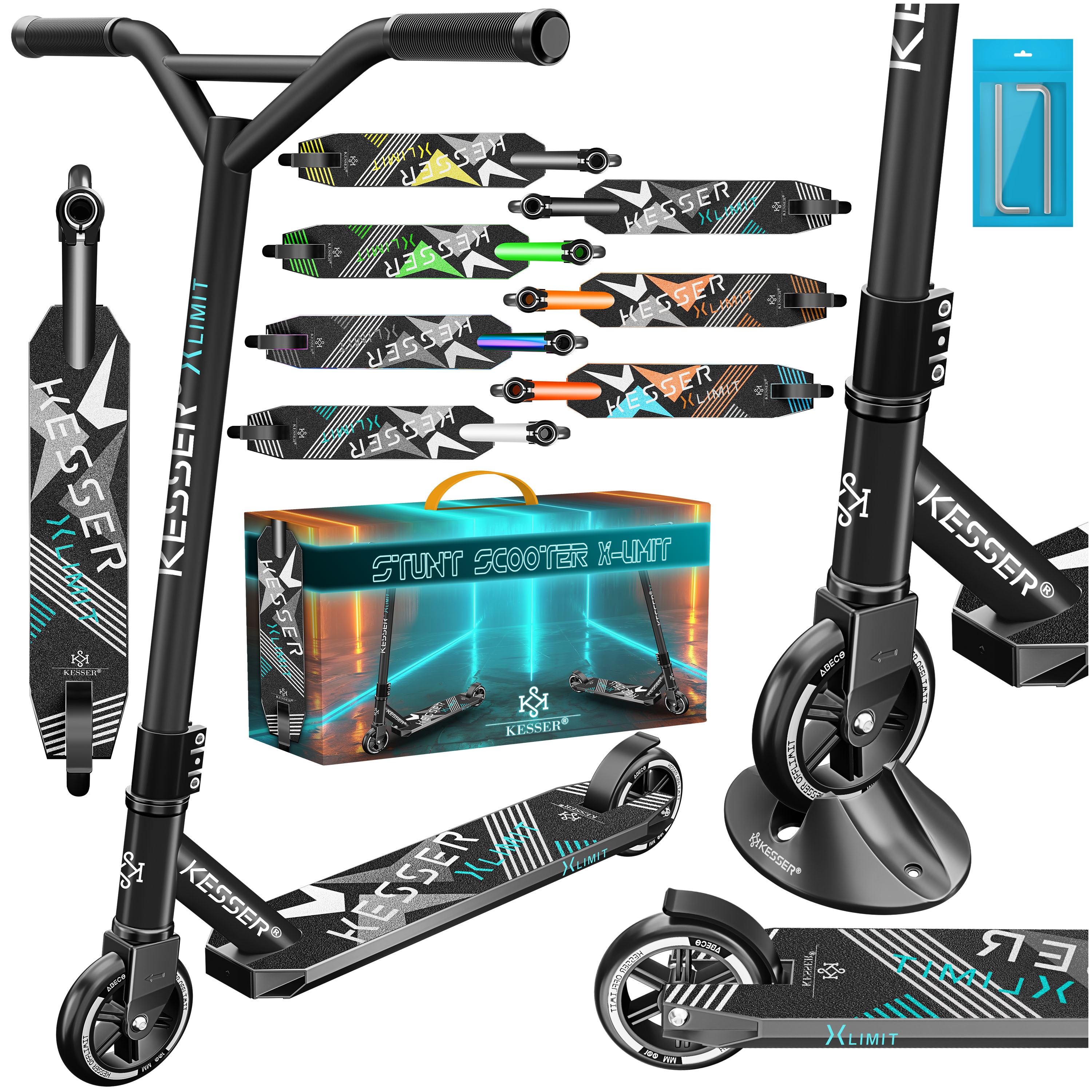 KESSER&reg; Scooter Funscooter Stuntscooter X-Limit - 360&deg; Lenkung mit ABEC 9 Kugellagern 100 mm PU R&auml;der Robuster Kickscooter Tretroller Cityroller Trick Roller f&uuml;r Kinder Erwachsene 