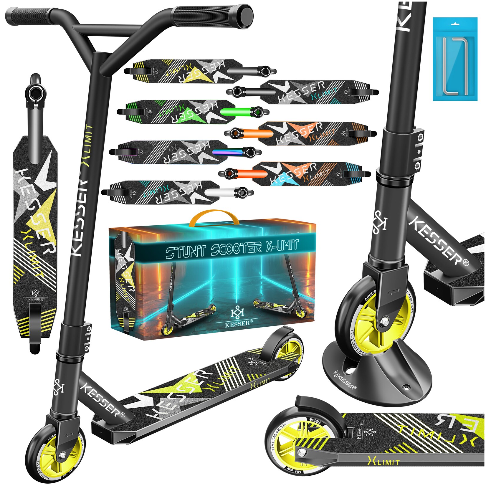 ® Scooter Funscooter Stuntscooter X-Limit - 360° Lenkung mit ABEC 9 Kugellagern 100 mm PU Räder Robuster Kickscooter Tretroller Cityroller Trick Roller für Kinder Erwachsene