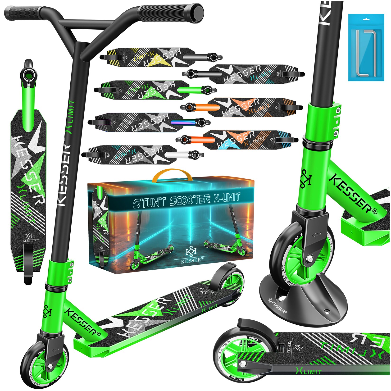 ® Scooter Funscooter Stuntscooter X-Limit - 360° Lenkung mit ABEC 9 Kugellagern 100 mm PU Räder Robuster Kickscooter Tretroller Cityroller Trick Roller für Kinder Erwachsene