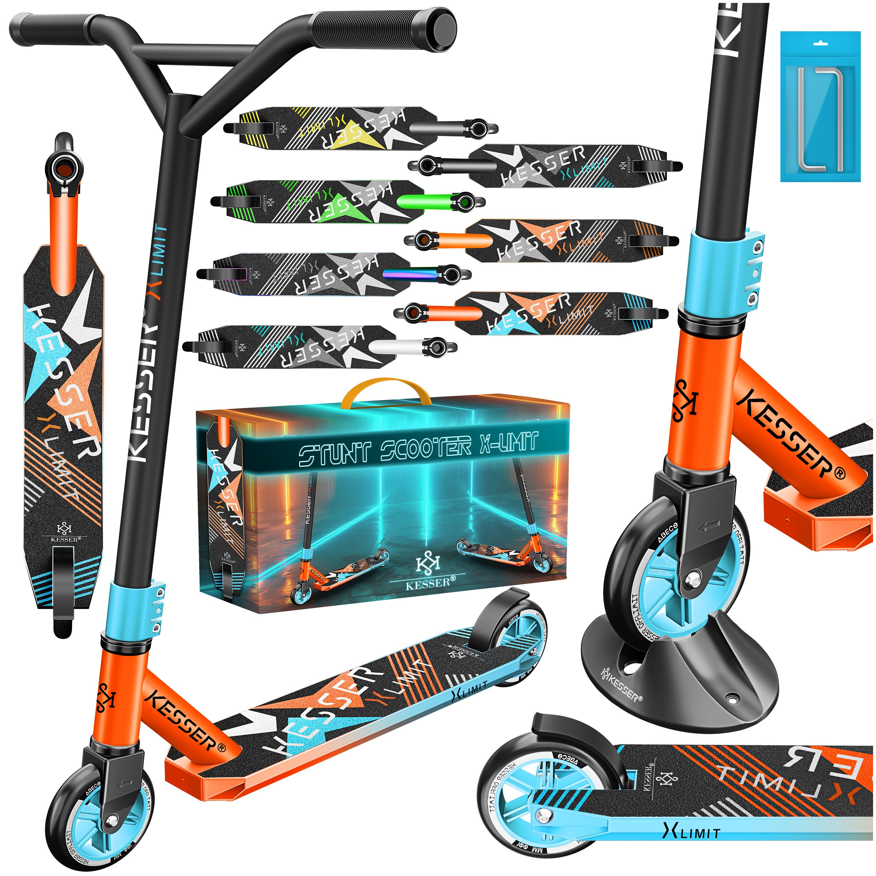 KESSER&reg; Scooter Funscooter Stuntscooter X-Limit - 360&deg; Lenkung mit ABEC 9 Kugellagern 100 mm PU R&auml;der Robuster Kickscooter Tretroller Cityroller Trick Roller f&uuml;r Kinder Erwachsene 