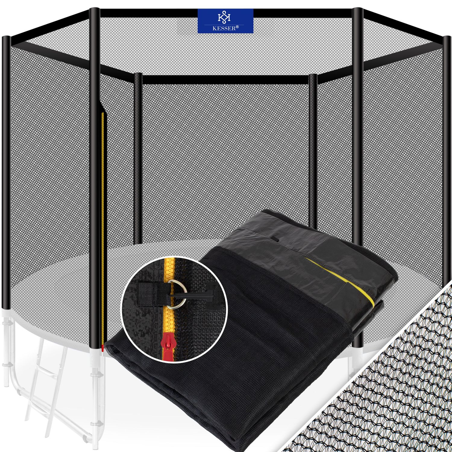 KESSER&reg; Trampolin Ersatznetz Sicherheitsnetz UV-best&auml;ndig Trampolinnetz Trampolinschutz &Oslash; 244 305 366 427 cm | einfache Montage | Eingangst&uuml;r mit Rei&szlig;verschluss | aus hochwertigen Materialien 