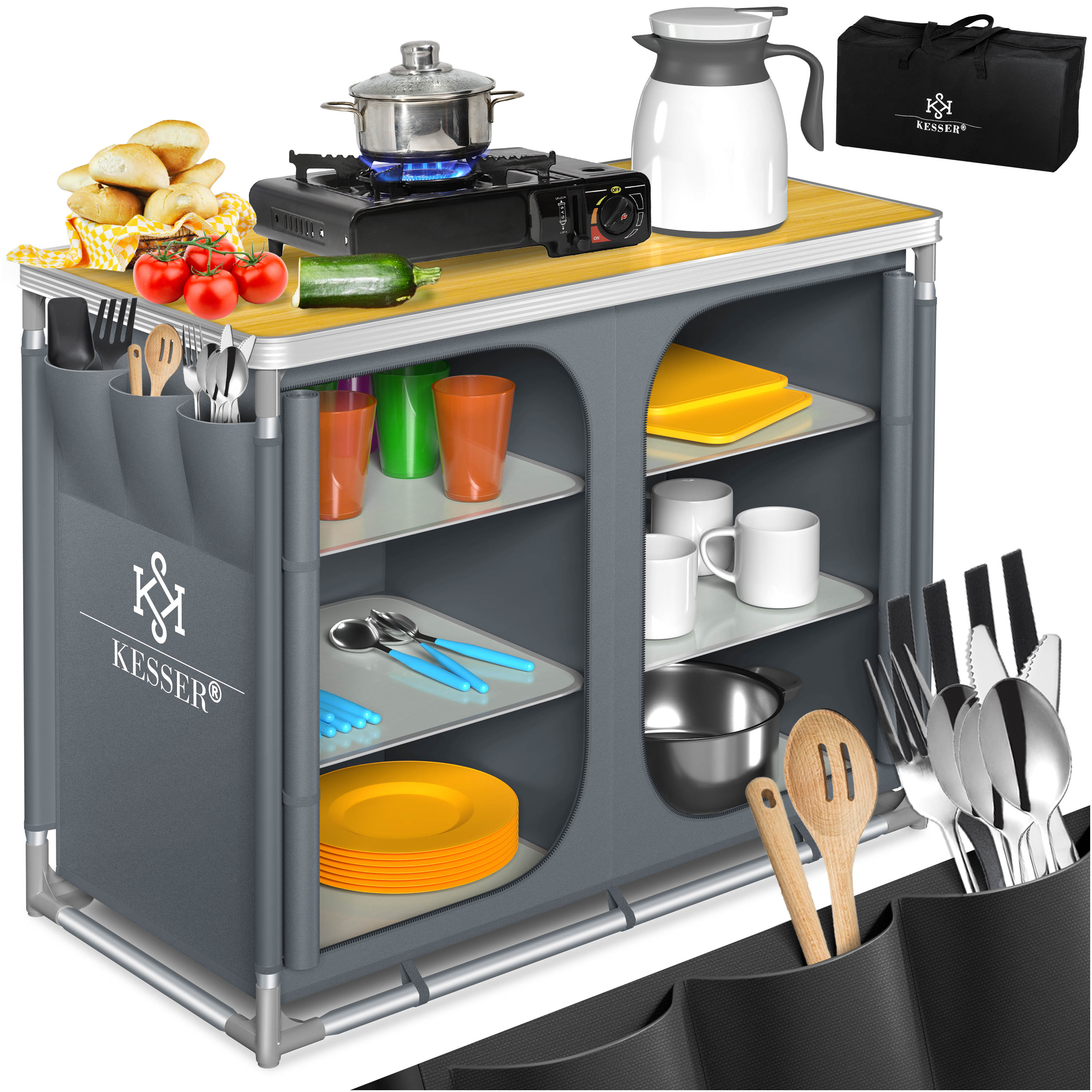 KESSER&reg; Campingk&uuml;che inkl. Tragetasche Mobile Outdoor K&uuml;che mit Aluminiumgestell Campingschrank K&uuml;chenbox Faltbare Reisek&uuml;che f&uuml;r Camping und Outdoor Modell w&auml;hlbar 