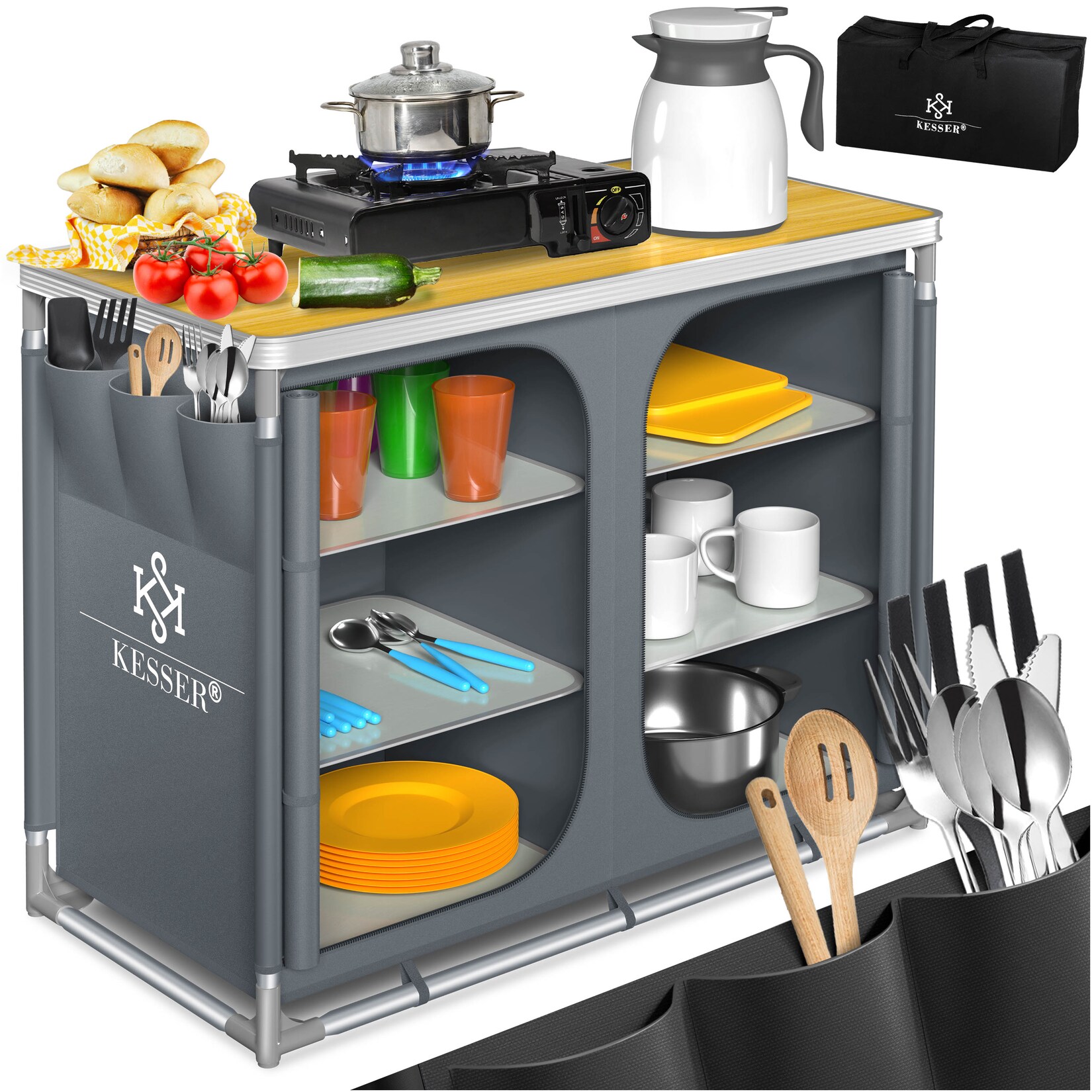 ® Campingschrank, Campingküche mit Aluminiumgestell,  inkl.Tragetasche ,  Kocherschrank für Camping , Campingmöbel , Outdoor