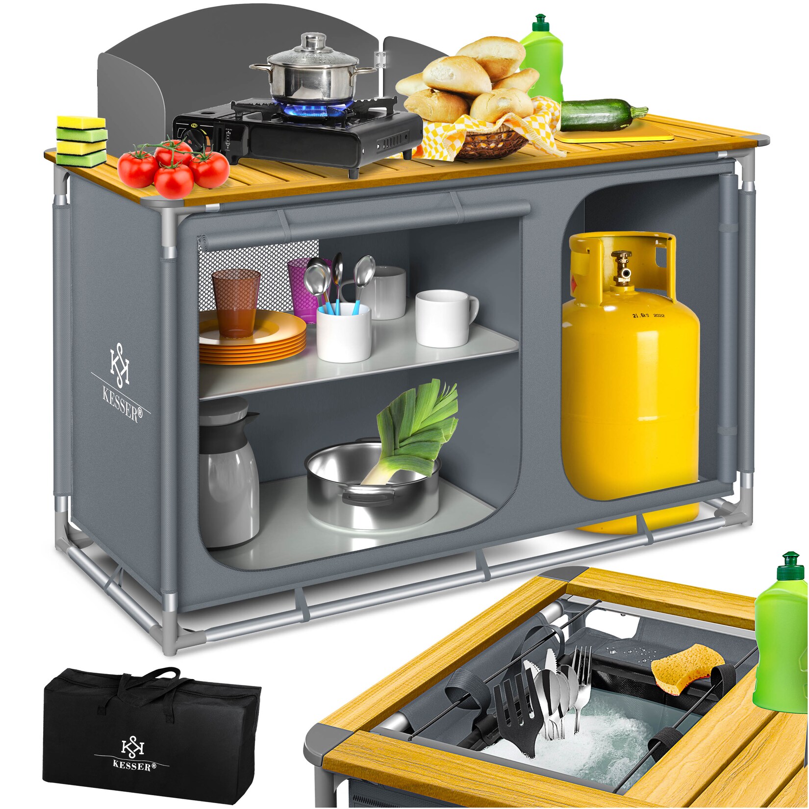 ® Campingschrank, Campingküche mit Aluminiumgestell,  inkl.Tragetasche ,  Kocherschrank für Camping , Campingmöbel , Outdoor