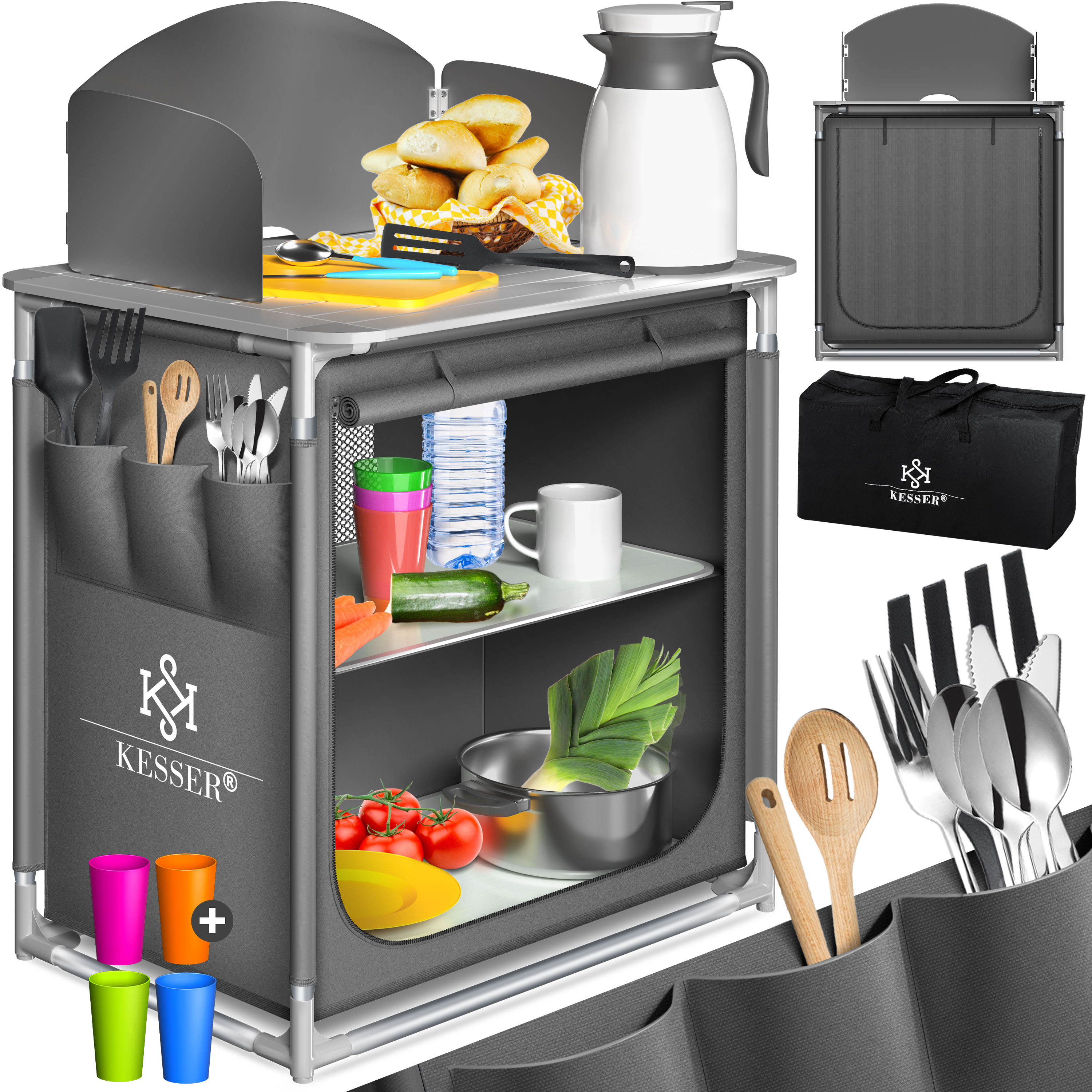 KESSER&reg; Campingschrank, Campingk&uuml;che mit Aluminiumgestell,  inkl.Tragetasche ,  Kocherschrank f&uuml;r Camping , Campingm&ouml;bel , Outdoor 