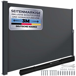 KESSER® Seitenmarkise ausziehbar Markise Blickdicht Sichtschutz & Windschutz für Garten Balkon & Terrasse, Seitenrollo mit Wandhalterung und Cover 