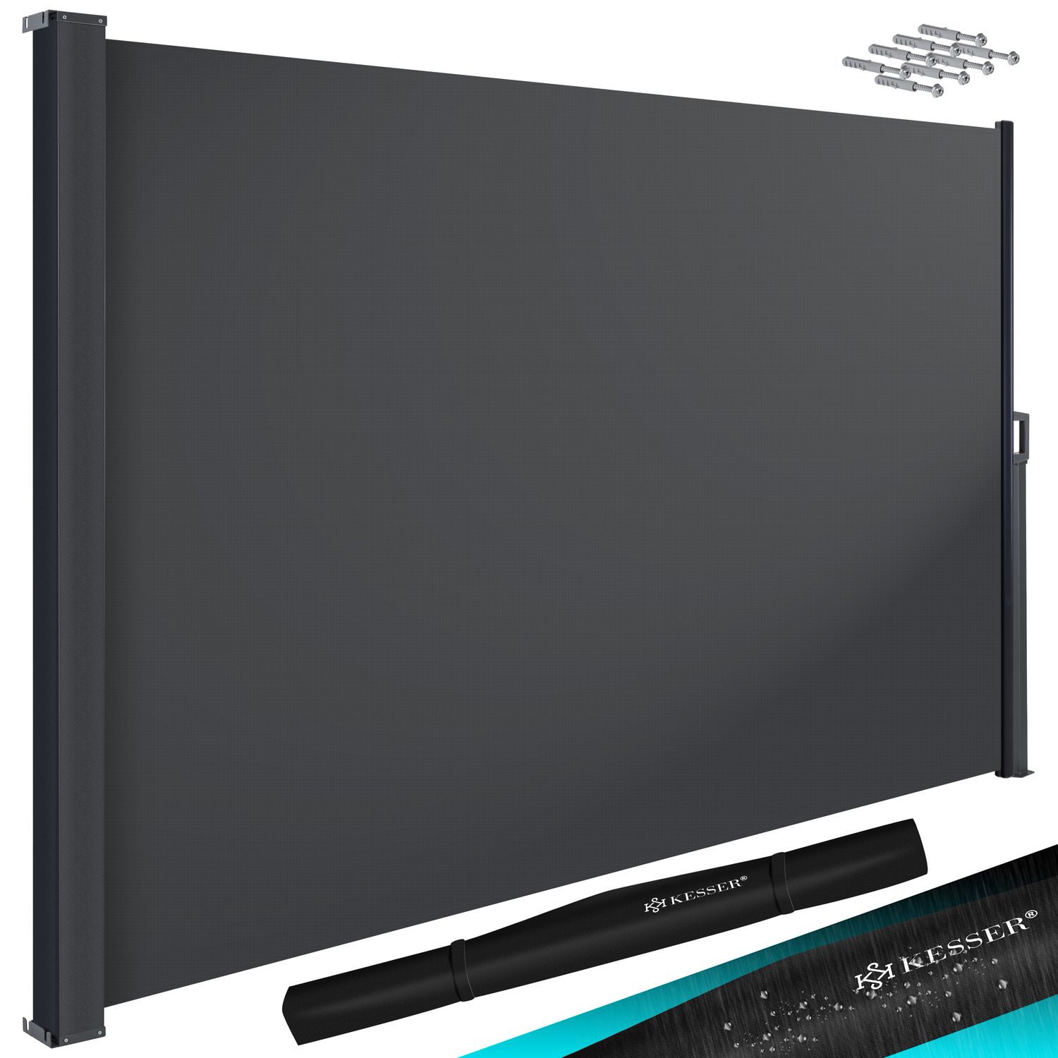 KESSER&reg; Seitenmarkise ausziehbar Markise Blickdicht Sichtschutz & Windschutz f&uuml;r Garten Balkon & Terrasse, Seitenrollo mit Wandhalterung und Cover 
