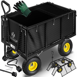 KESSER® Bollerwagen 550kg belastbar Gartenwagen Transportwagen Gartenkarre herausnehmbare Plane Gerätewagen Handwagen vielseitig einsetzbar inkl. Handschuhe 