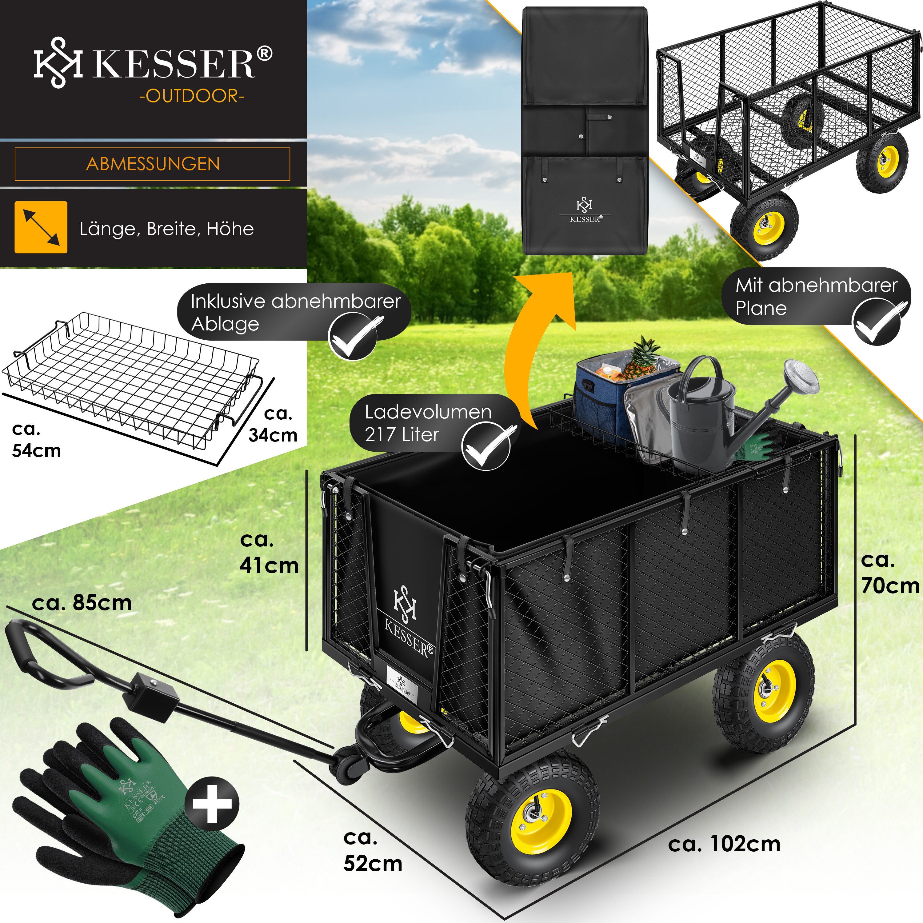 KESSER Bollerwagen Faltbar Mit 550kg Belastung – Ideal Für Garten & Camping