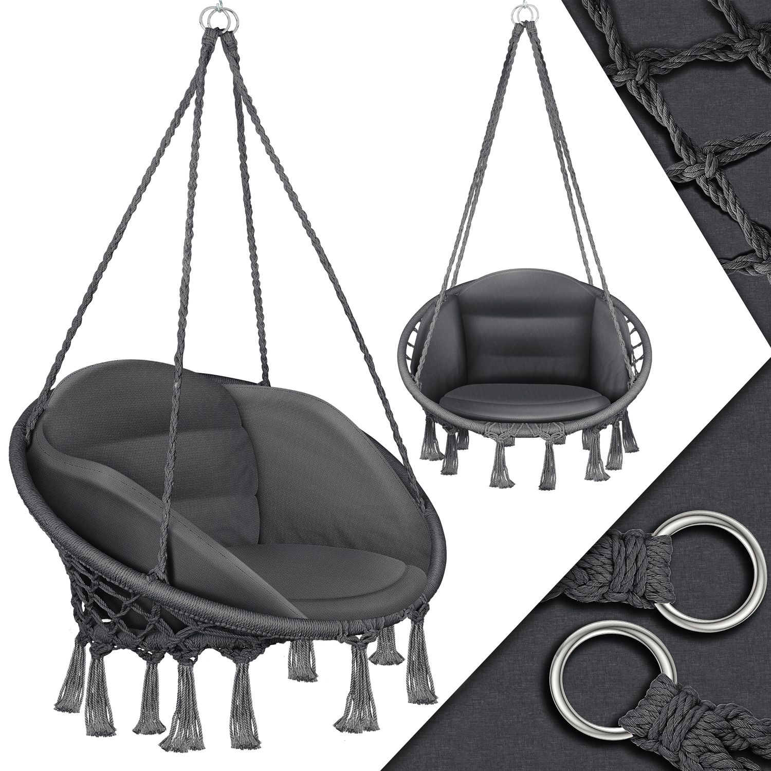 KESSER&reg; H&auml;ngesessel mit Kissen - Chill H&auml;ngestuhl zum Aufh&auml;ngen f&uuml;r Erwachsene & Kinder H&auml;ngematte bis 150 kg H&auml;ngesitz Aufh&auml;ngung Indoor & Outdoor Wohn & Garten Terrasse 