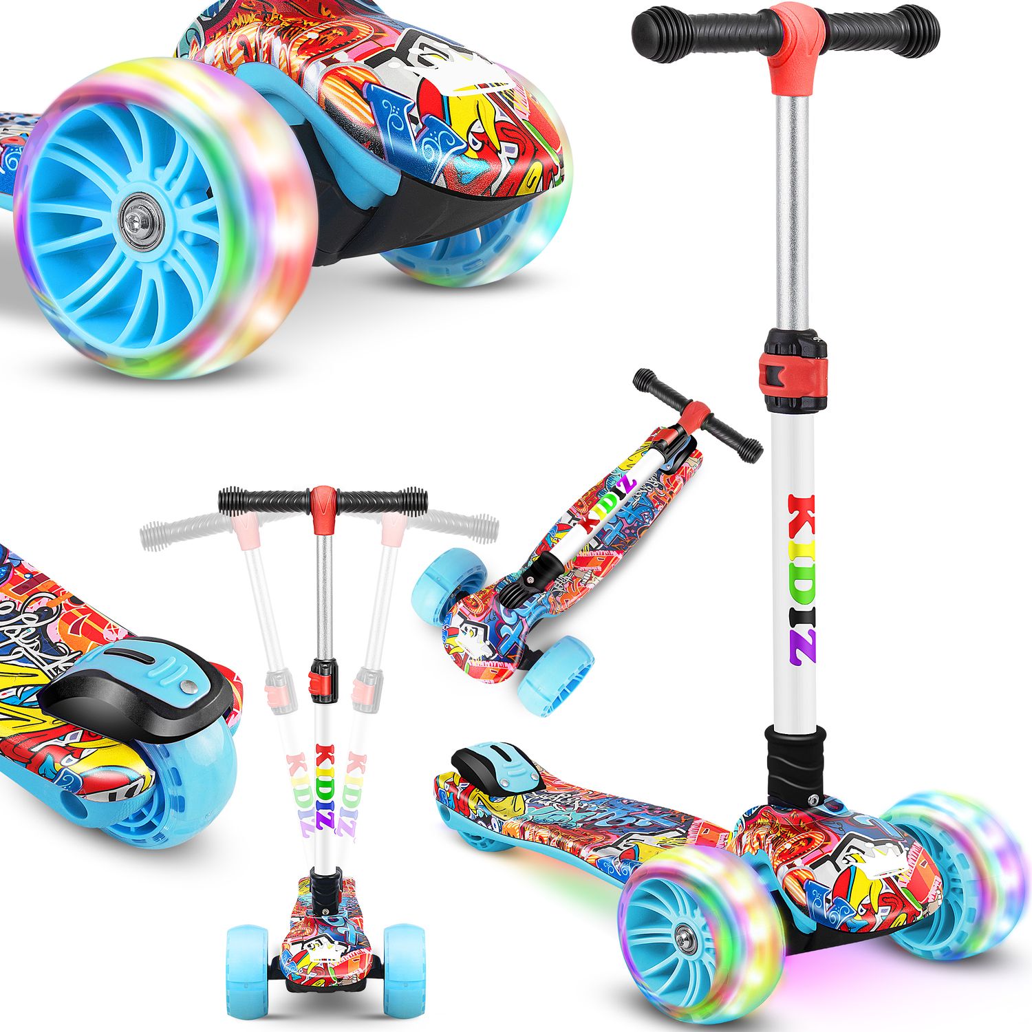 KIDIZ&reg; Roller Kinder Scooter X-Pro2 Dreiradscooter mit PU LED Leuchtenden R&auml;der Kinderroller faltbar Tret-Roller h&ouml;henverstellbarer Cityroller Kinderscooter f&uuml;r Jungen M&auml;dchen 3-12 Jahre 