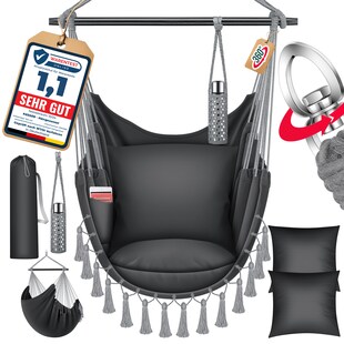 KESSER® Hängesessel mit 2 Kissen Getränkehalter & Bücherfach - Safari XXL Hängestuhl für Erwachsene & Kinder Hängematte bis 150 kg Hängesitz Aufhängung Indoor & Outdoor Wohn & Garten Terrasse 