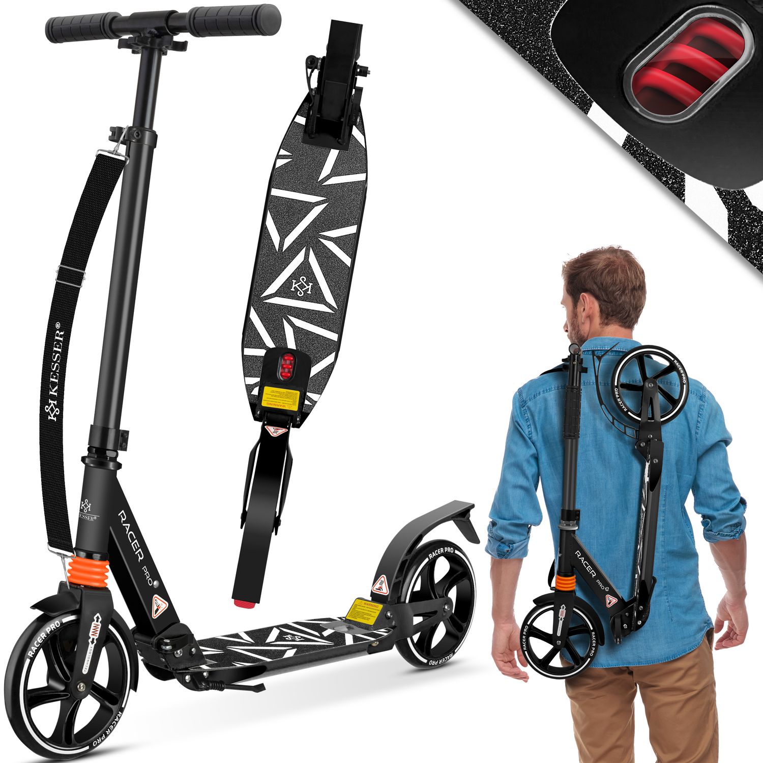KESSER&reg; Cityroller Scooter 205mm R&auml;der PU Big Wheel - Pro-S Tretroller mit Doppel Federung, City-Roller Scooter klappbar und H&ouml;henverstellbar, Roller Kickscooter f&uuml;r Erwachsene und Kinder 