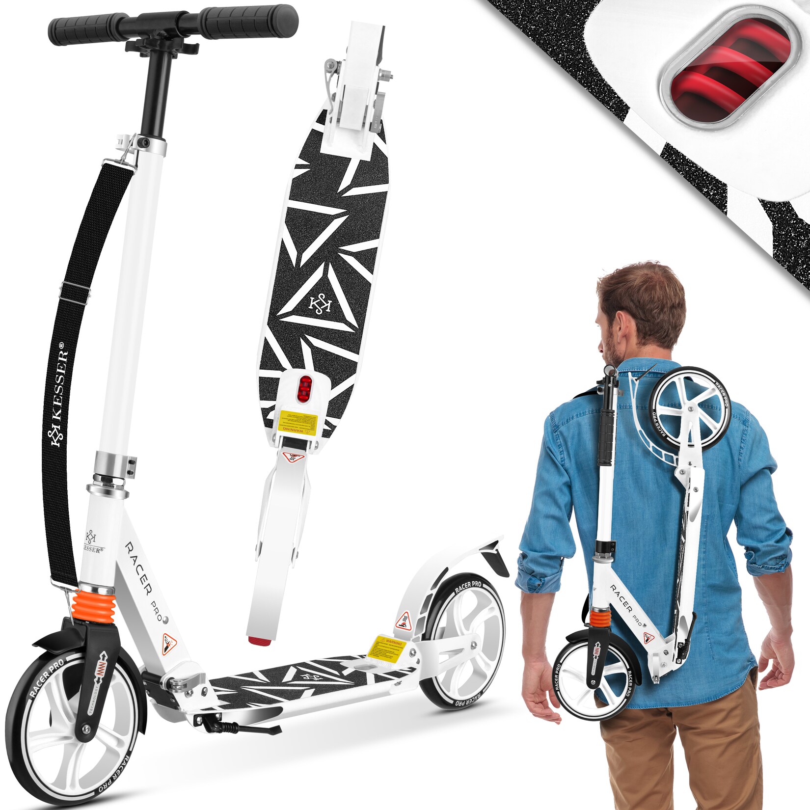 ® Cityroller Scooter 205mm Räder PU Big Wheel - Pro-S Tretroller mit Doppel Federung, City-Roller Scooter klappbar und Höhenverstellbar, Roller Kickscooter für Erwachsene und Kinder
