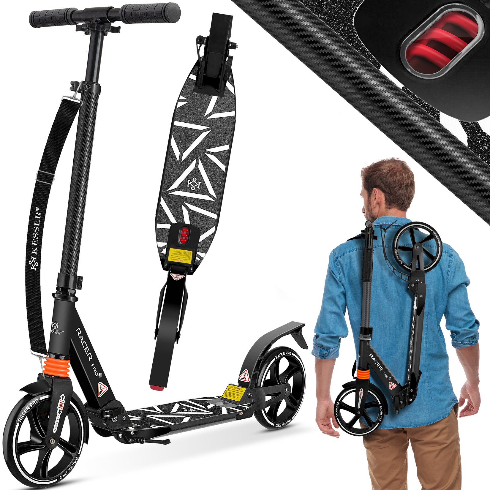 ® Cityroller Scooter 205mm Räder PU Big Wheel - Pro-S Tretroller mit Doppel Federung, City-Roller Scooter klappbar und Höhenverstellbar, Roller Kickscooter für Erwachsene und Kinder