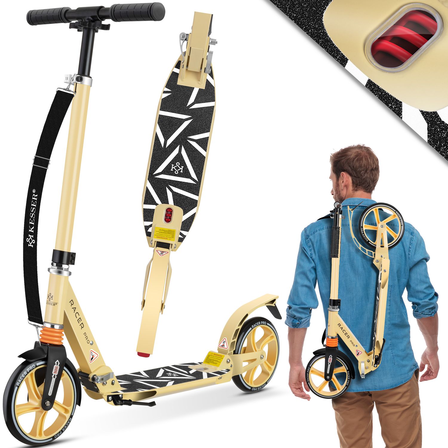 KESSER&reg; Cityroller Scooter 205mm R&auml;der PU Big Wheel - Pro-S Tretroller mit Doppel Federung, City-Roller Scooter klappbar und H&ouml;henverstellbar, Roller Kickscooter f&uuml;r Erwachsene und Kinder 
