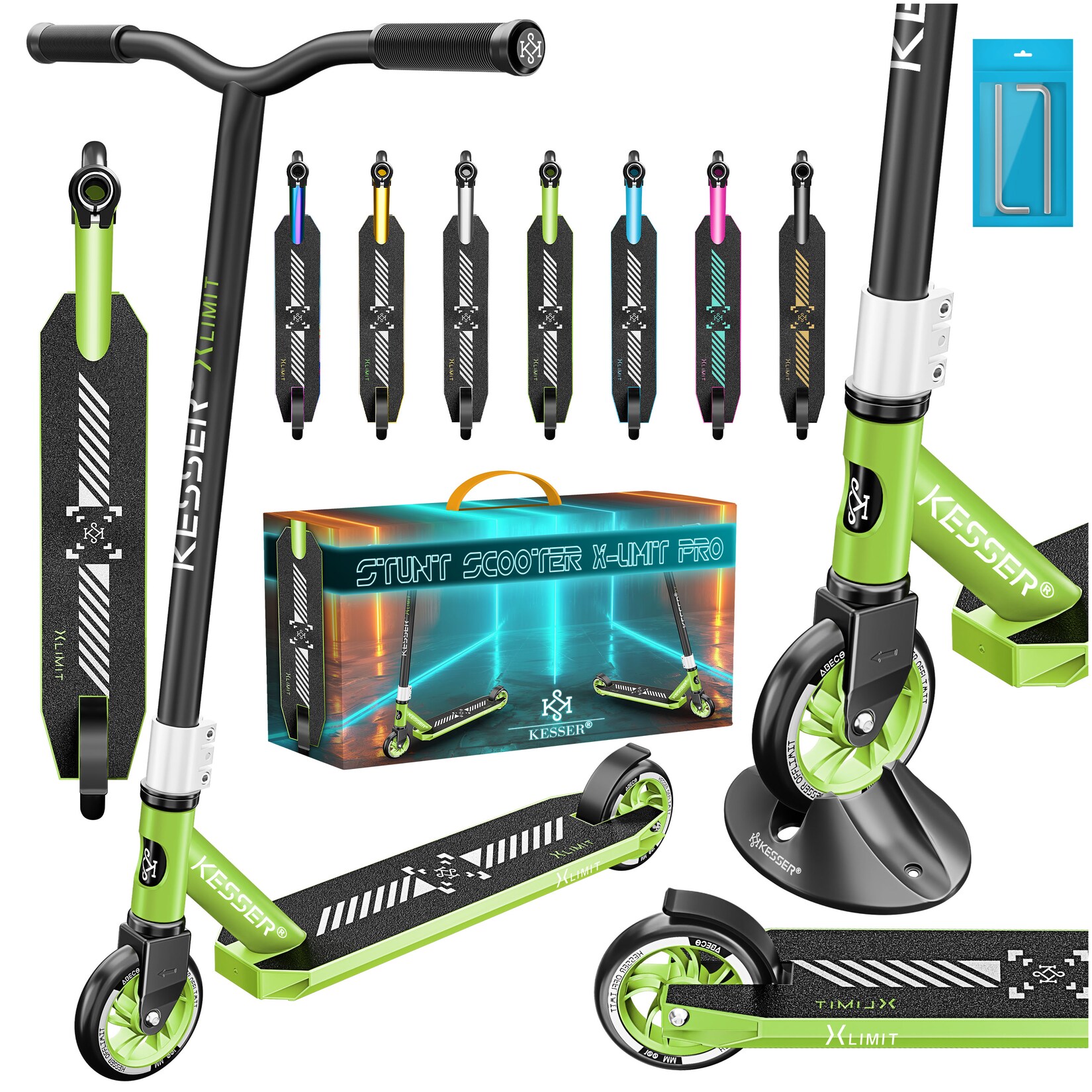 ® Stunt Scooter X-Limit-Pro 360° Lenkung Funscooter Stuntscooter mit Ständer ABEC 9 Kugellagern, 110 mm PU Räder , Kickscooter Tretroller Cityroller Trick Roller für Kinder Erwachsene