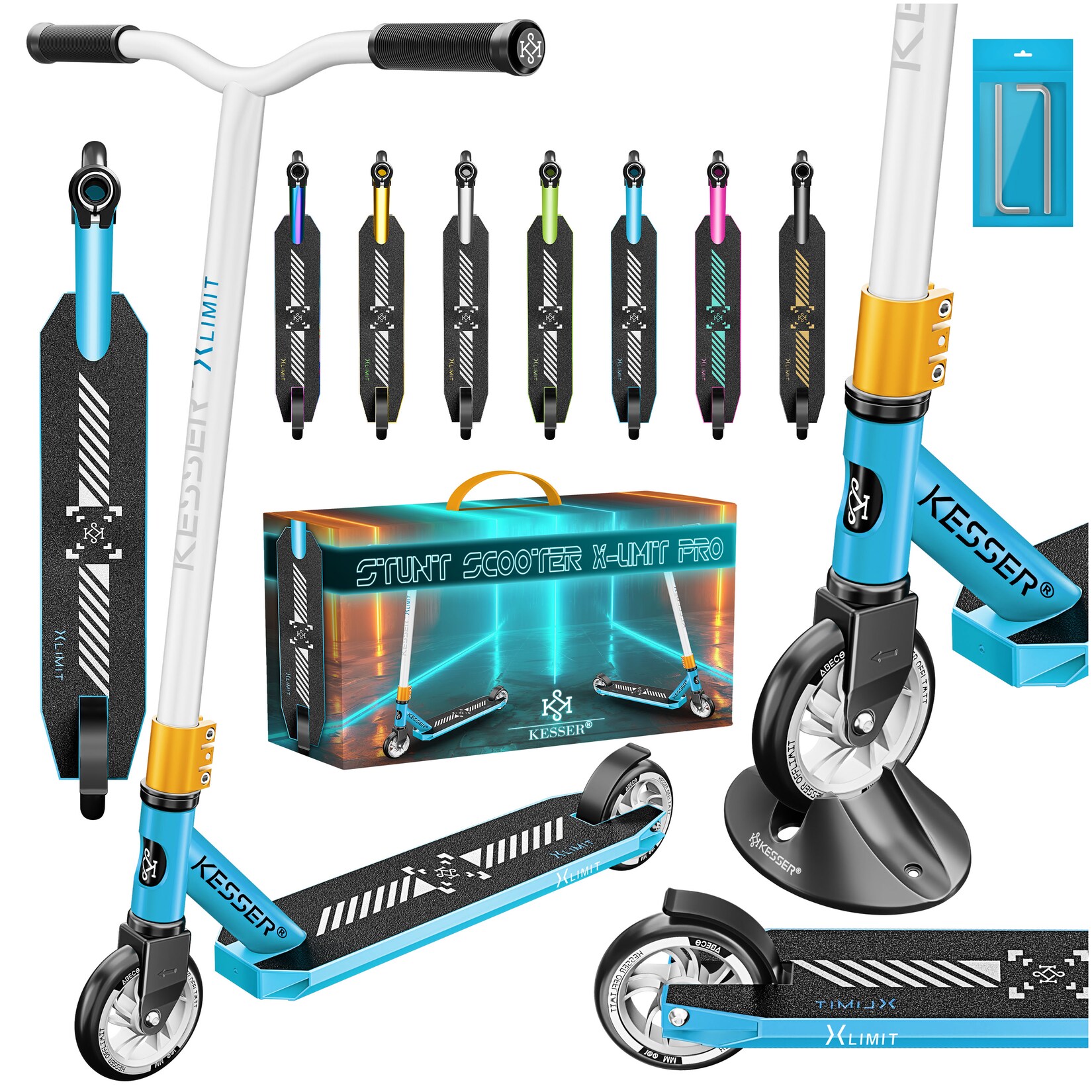 ® Stunt Scooter X-Limit-Pro 360° Lenkung Funscooter Stuntscooter mit Ständer ABEC 9 Kugellagern, 110 mm PU Räder , Kickscooter Tretroller Cityroller Trick Roller für Kinder Erwachsene
